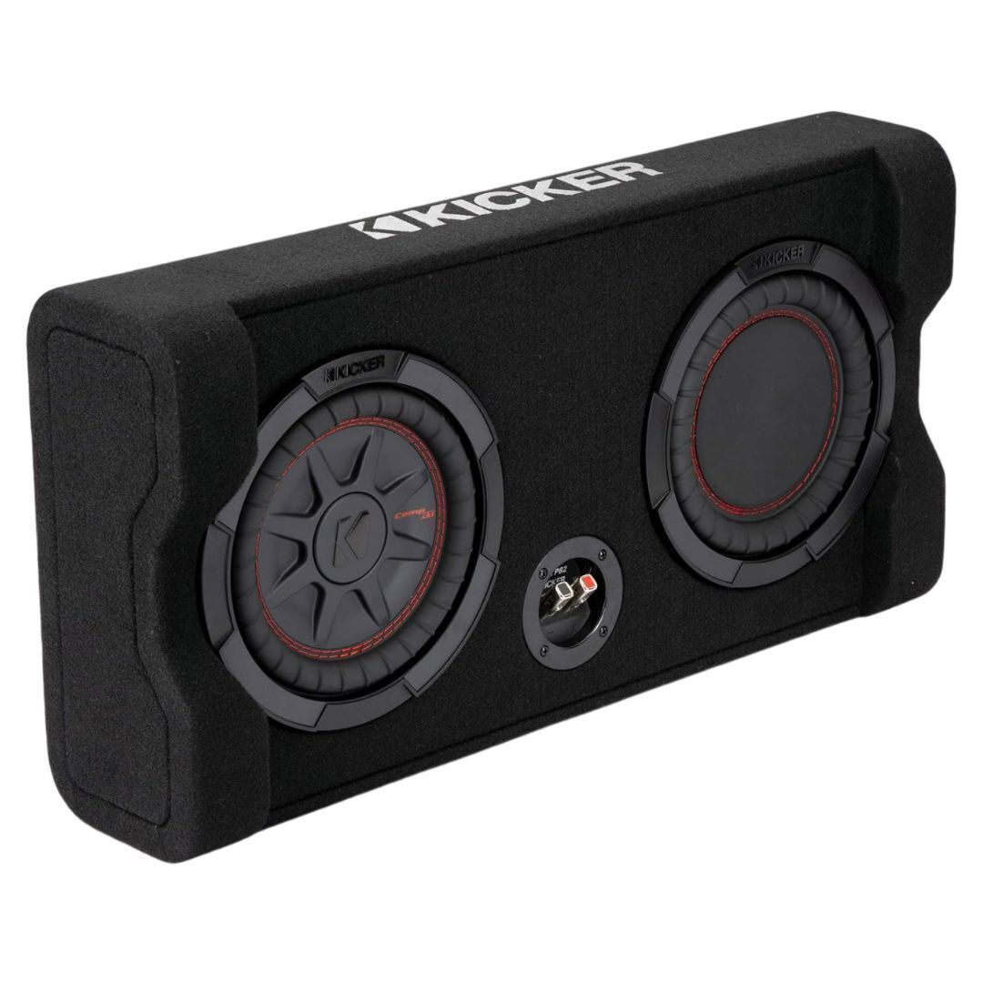 Kicker Down-Firing 8-Inch CompRT 2-Ohm TRTP Red Double Stitch Subwoofer Enclosure (Black)