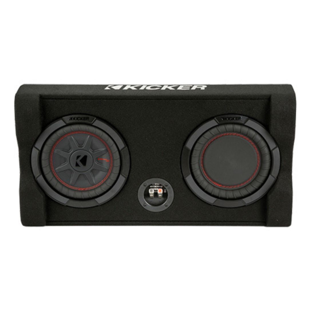 Kicker Down-Firing 8-Inch CompRT 2-Ohm TRTP Red Double Stitch Subwoofer Enclosure (Black)