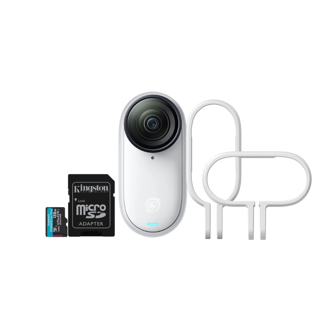 Insta360 GO 3S Action Camera (64GB, Arctic White) with 128GB MicroSD Card and Action Mount Bundle