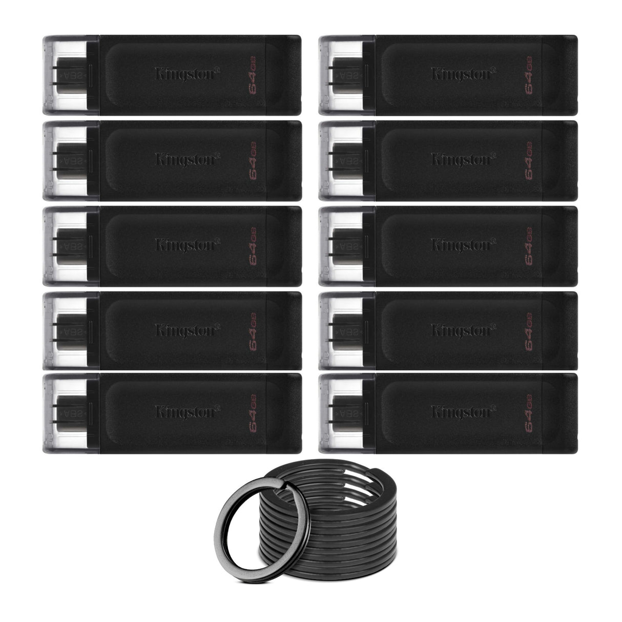 Kingston DataTraveler 70 USB 3.2 Flash Drive with Lightweight Design (64GB, Black, 10-Pack) Bundle