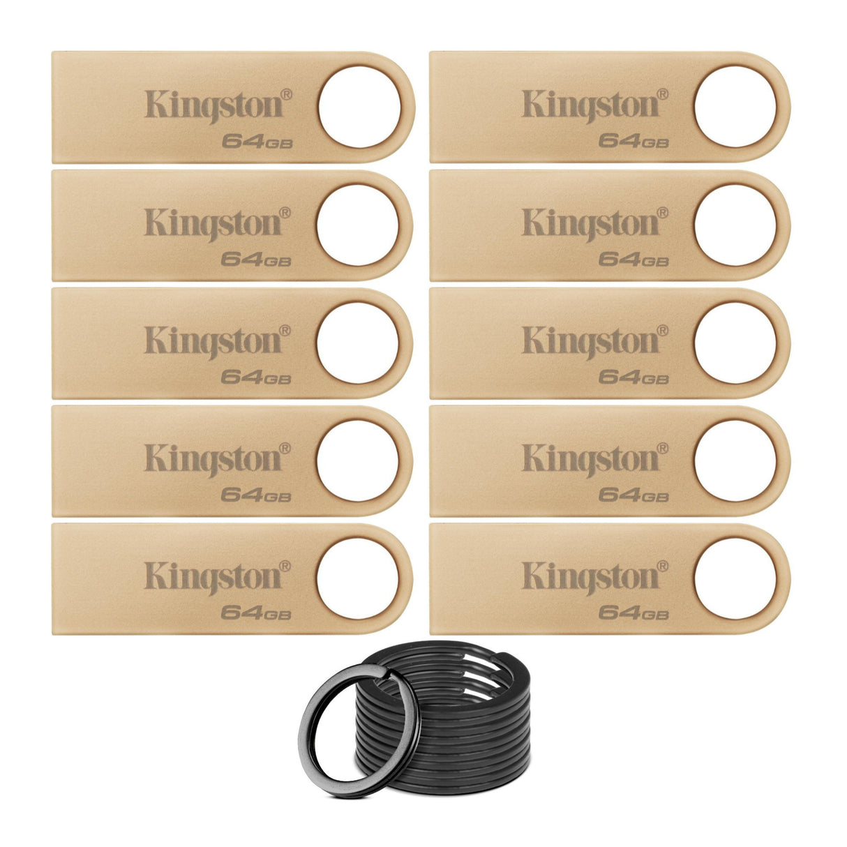 Kingston DataTraveler SE9 G3 USB 3.2 220MBPS Read Speed Flash Drive (10-Pack) and Keyring Set Bundle