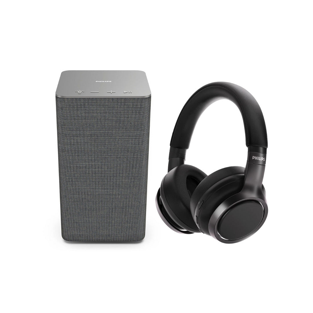 Philips Audio W6205 Wireless Home Speaker with Philips H9505BK Over-Ear Wireless Headphones Bundle
