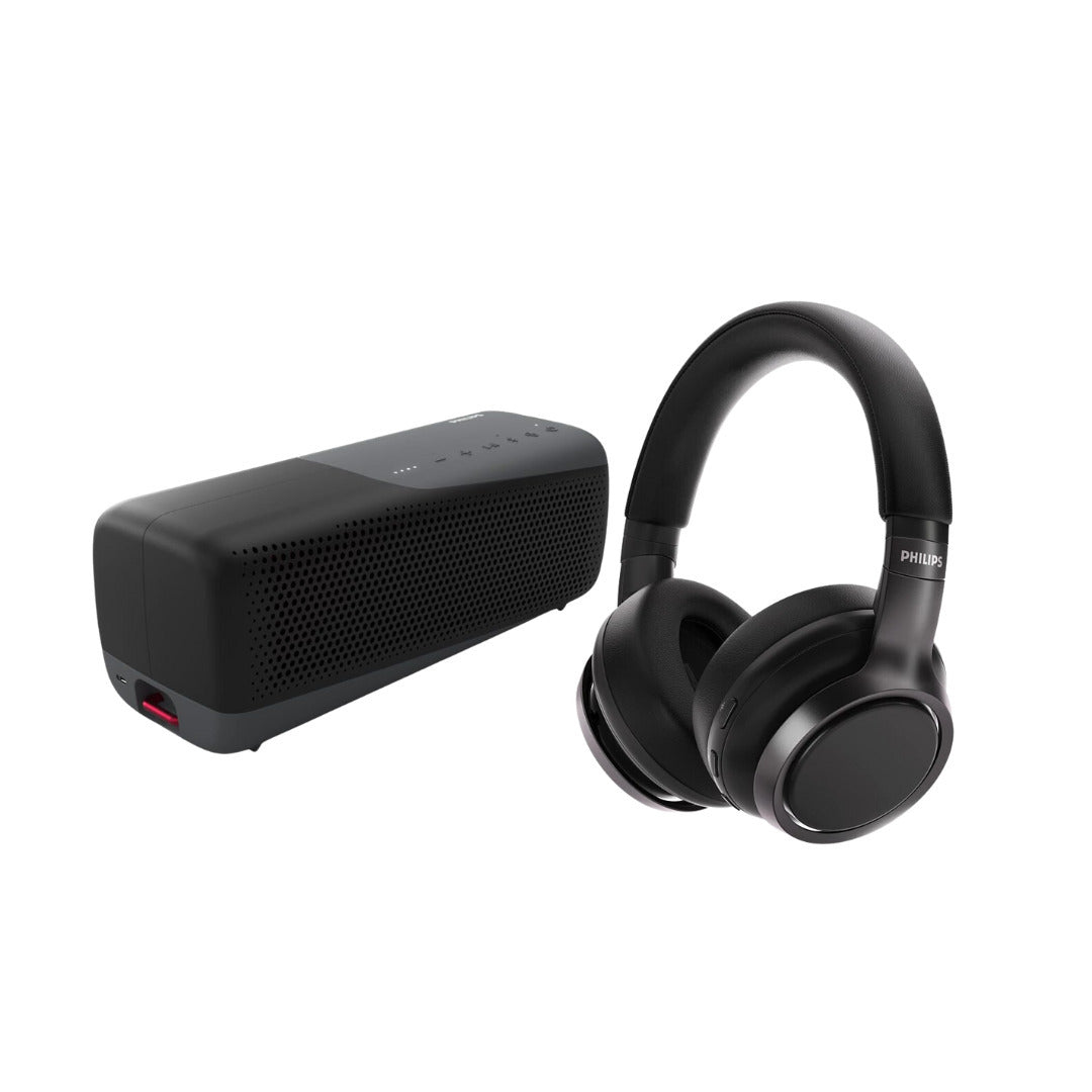 Philips S7807 Wireless Bluetooth Speaker with Philips H9505BK Over-Ear Wireless Headphones Bundle