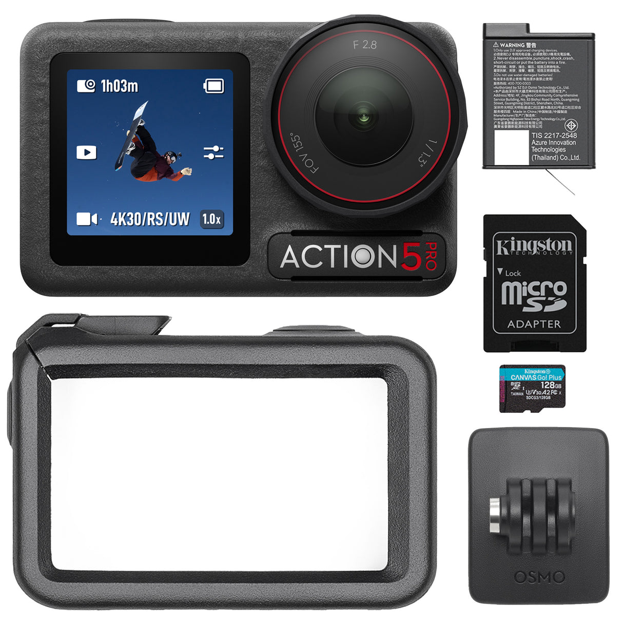 DJI Osmo Action 5 Pro Standard Combo with 47GB Storage & 155° FOV and 64GB MicroSD Card Bundle