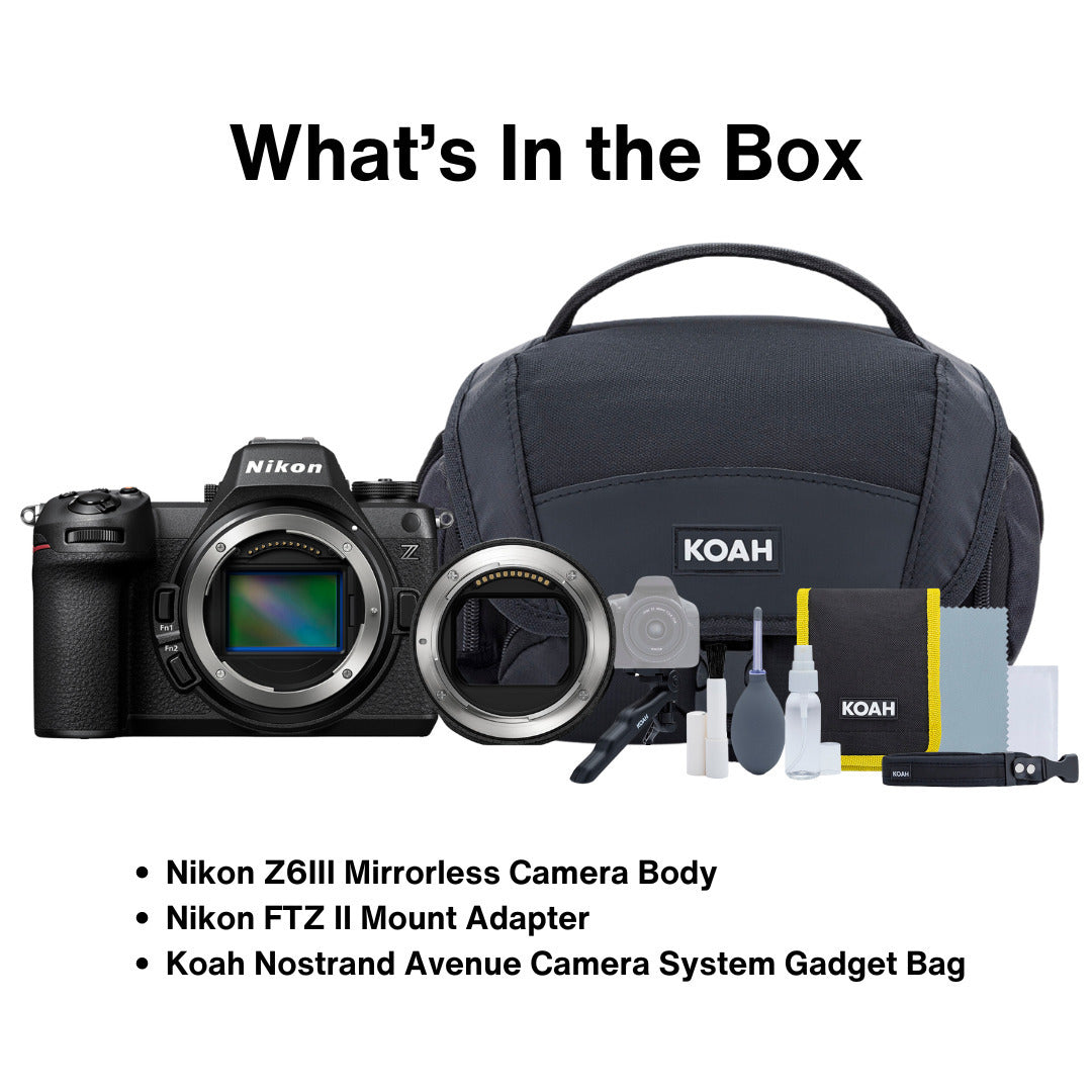 Nikon Z6III FX-Format Mirrorless Camera Body with Mount Adapter and Camera System Gadget Bag Bundle