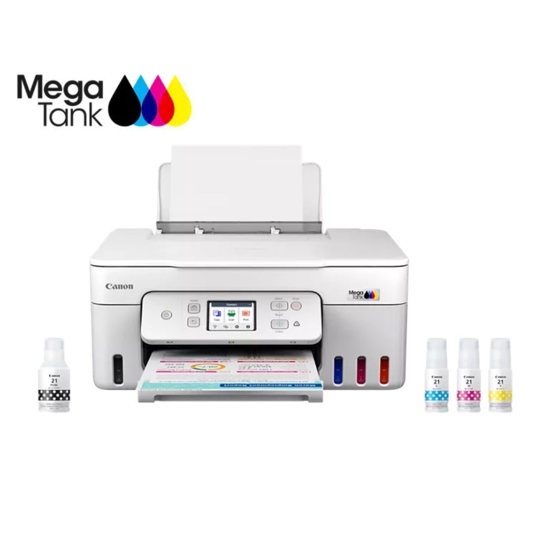 Canon MegaTank PIXMA G3290 Wireless 3-In-1 Printer with 100-Sheet Rear Paper Tray (White)