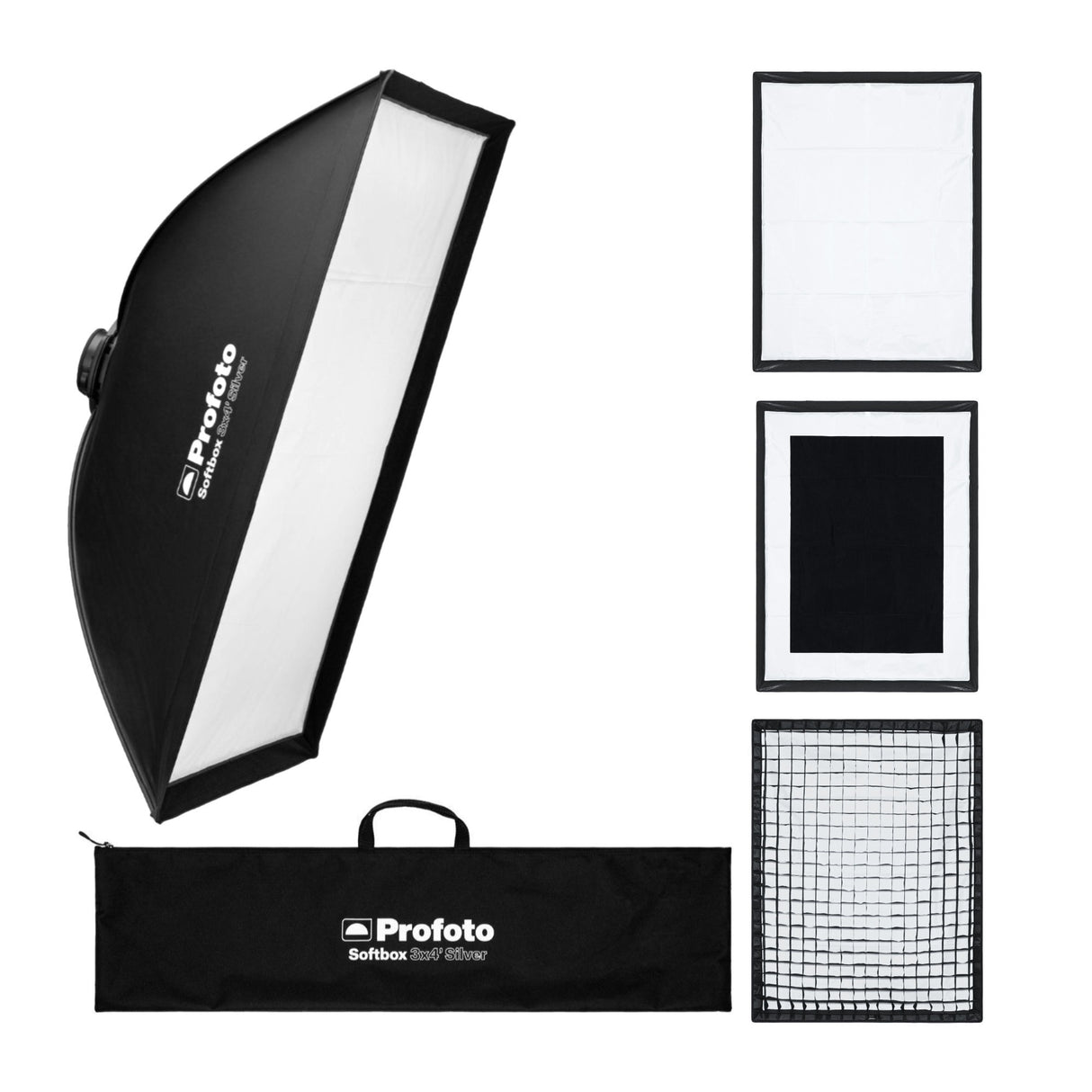 Profoto Softbox 3x4-Feet Rectangular Removable Diffuser (Silver) with Softgrid and Edge Mask Bundle