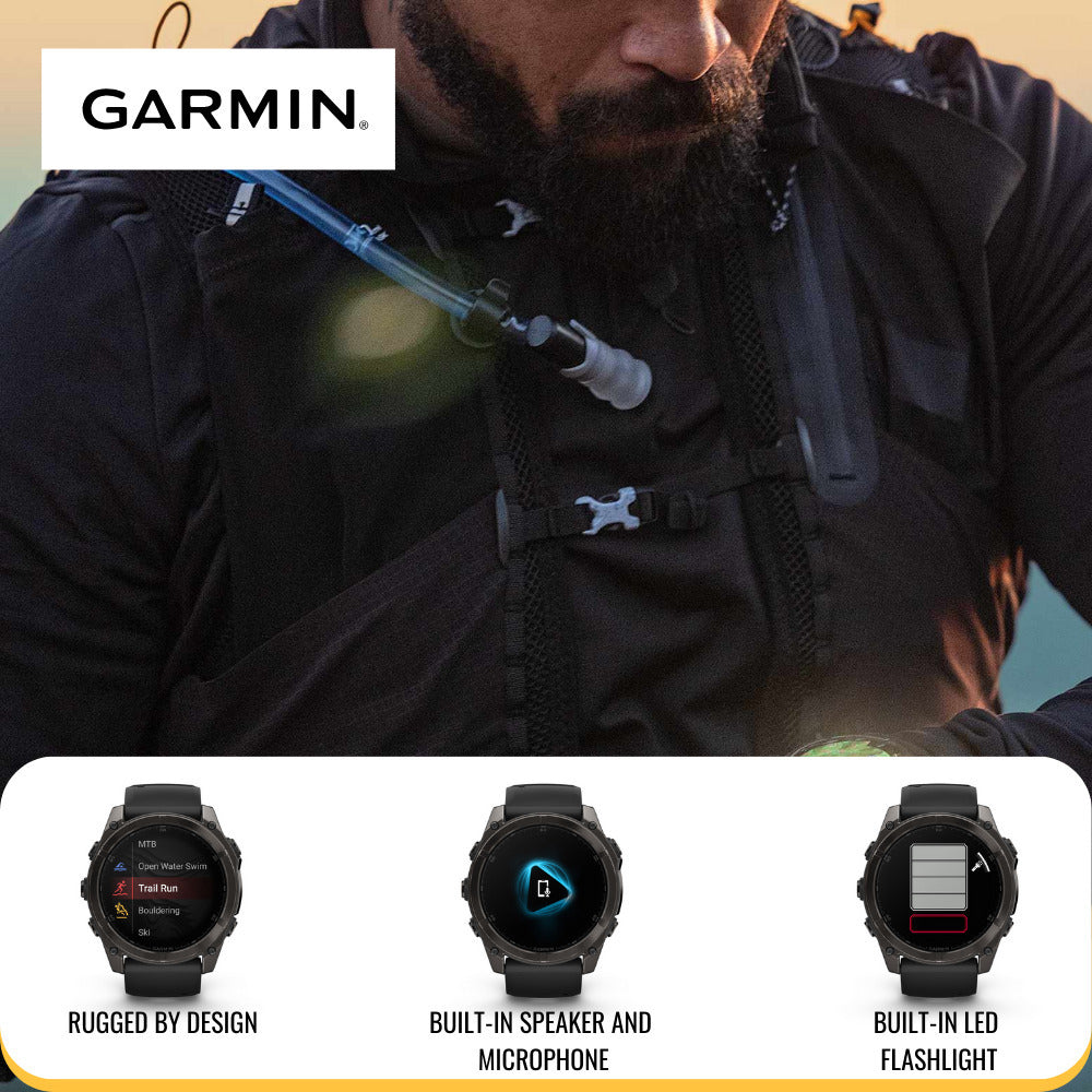 Garmin Fenix 8 AMOLED Sapphire 51mm GPS Smartwatch (Black and Pebble Gray) with Charger Stand Bundle