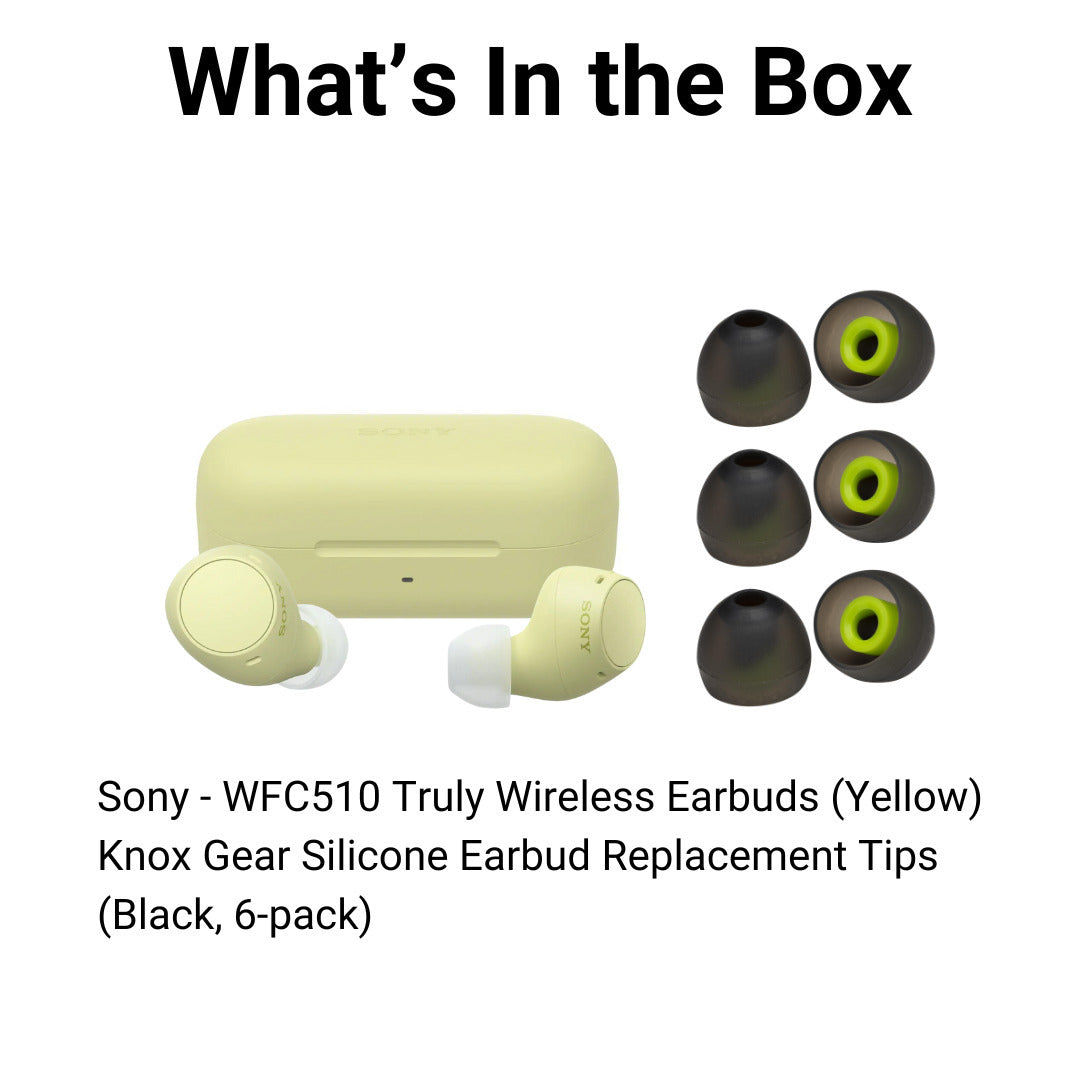 Sony WF-C510 Lightweight Truly Wireless Earbuds (Yellow) with Earbud Replacement Tips Bundle
