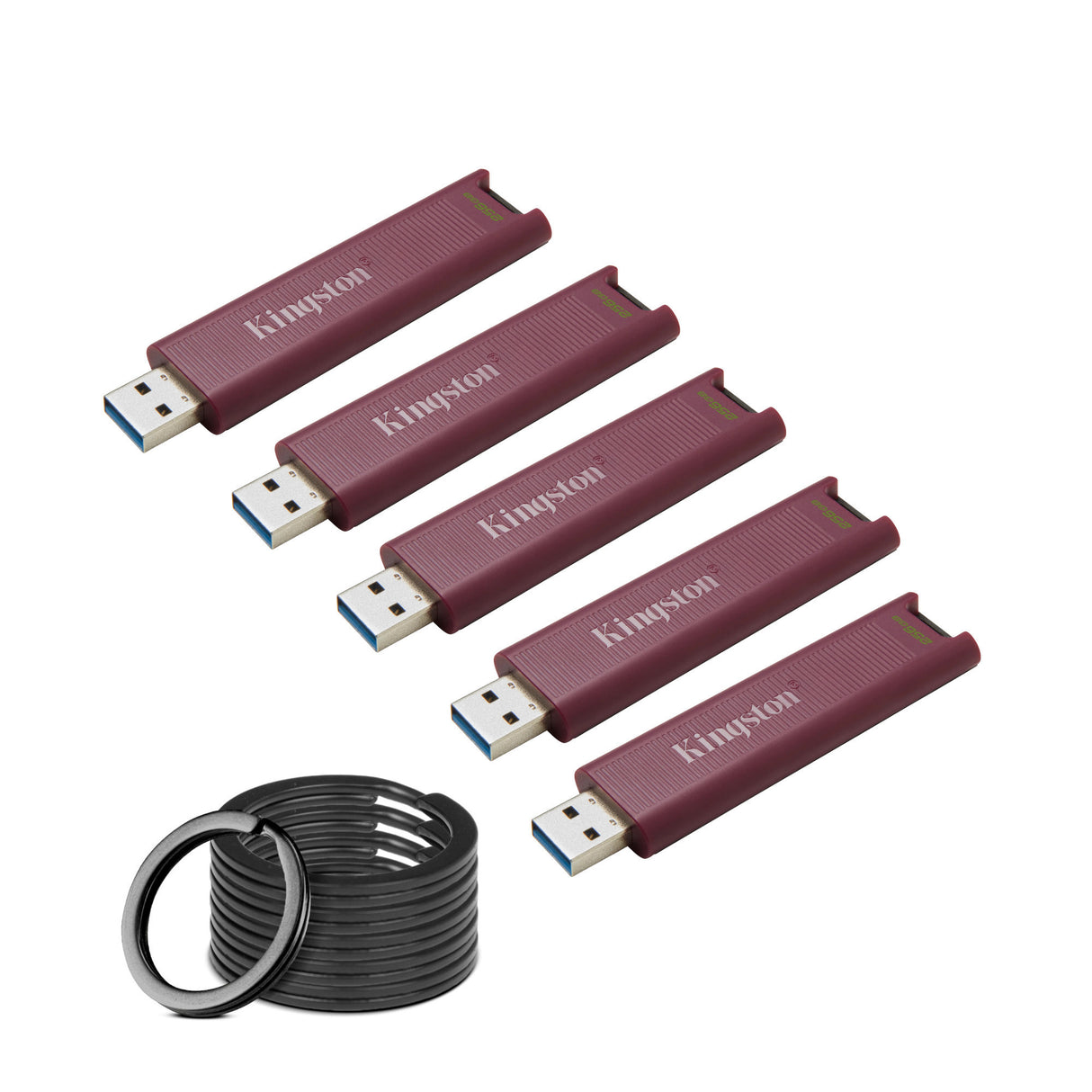 Kingston DataTraveler Max Type-A 256GB USB Flash Drive (5-Pack) with Steel Keyrings (10-Pack) Bundle