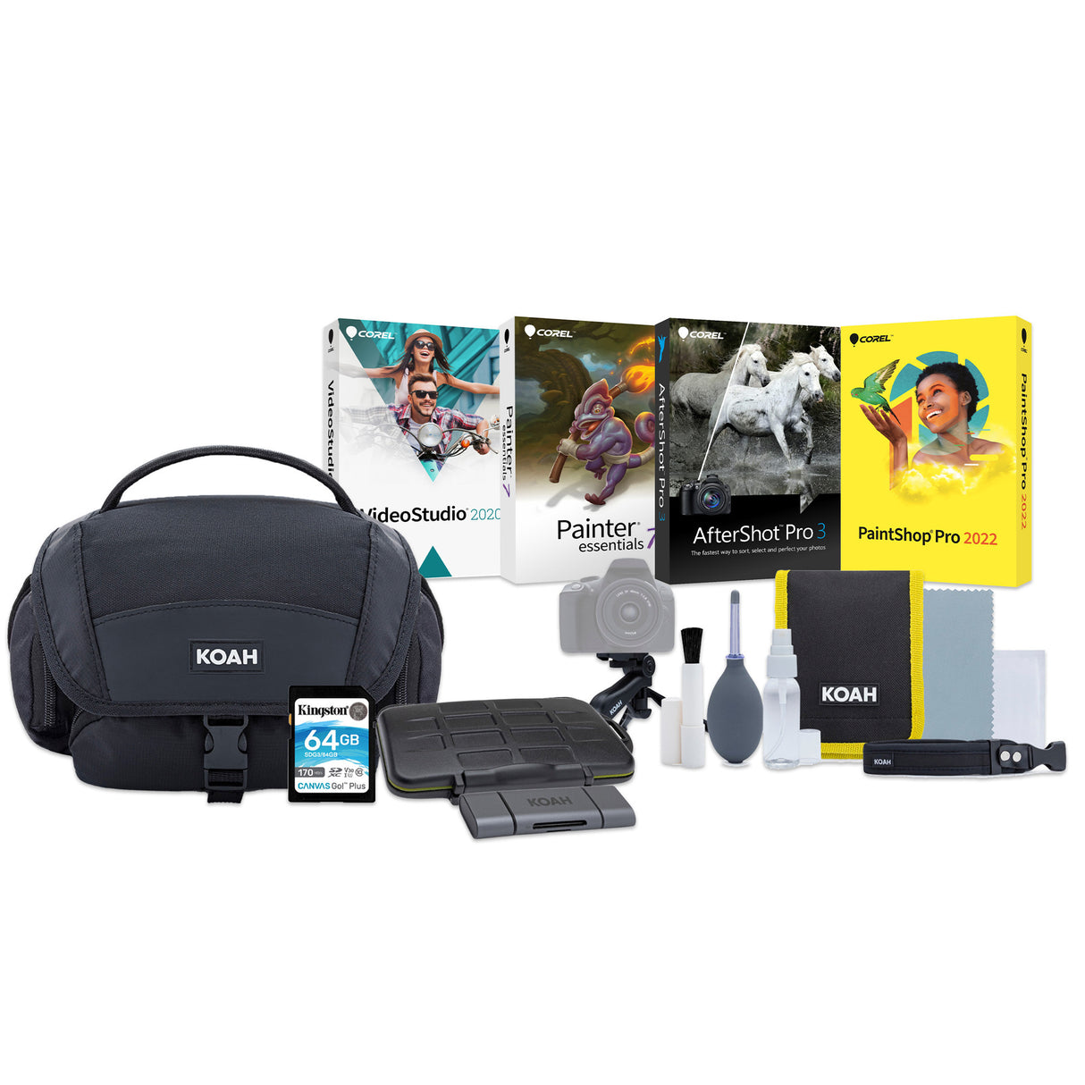 Koah Nostrand Avenue Camera System Gadget Bag with Card Reader and Memory Card Storage Case Bundle