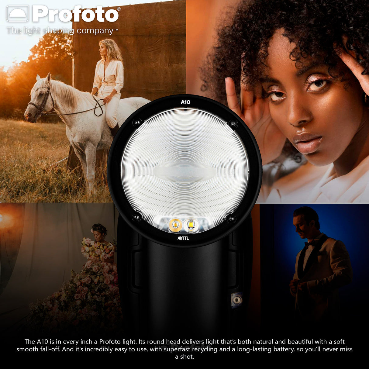 Profoto A10 Sony On-Camera Flash Light with Clic Softbox 2.3 Octa and Clic Softgrid 2.3 Octa Bundle