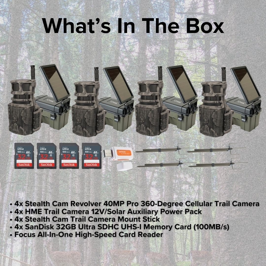 Stealth Cam Revolver 40MP Pro 360-Degree Cellular Trail Camera with Threaded Mount 4-Pack Bundle