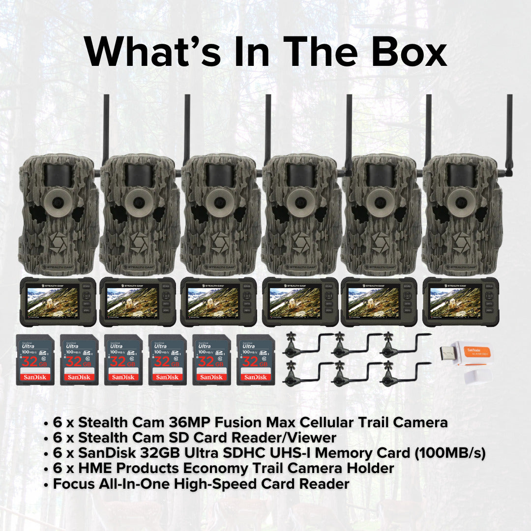 Stealth Cam 36MP Fusion Max Cellular Trail Camera with SD Card Viewer Bundle (6-Pack)