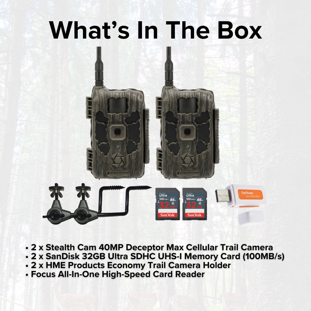 Stealth Cam 40MP Deceptor Max Cellular Trail Camera (2-Pack) with 32GB Memory Card (2-Pack) Bundle