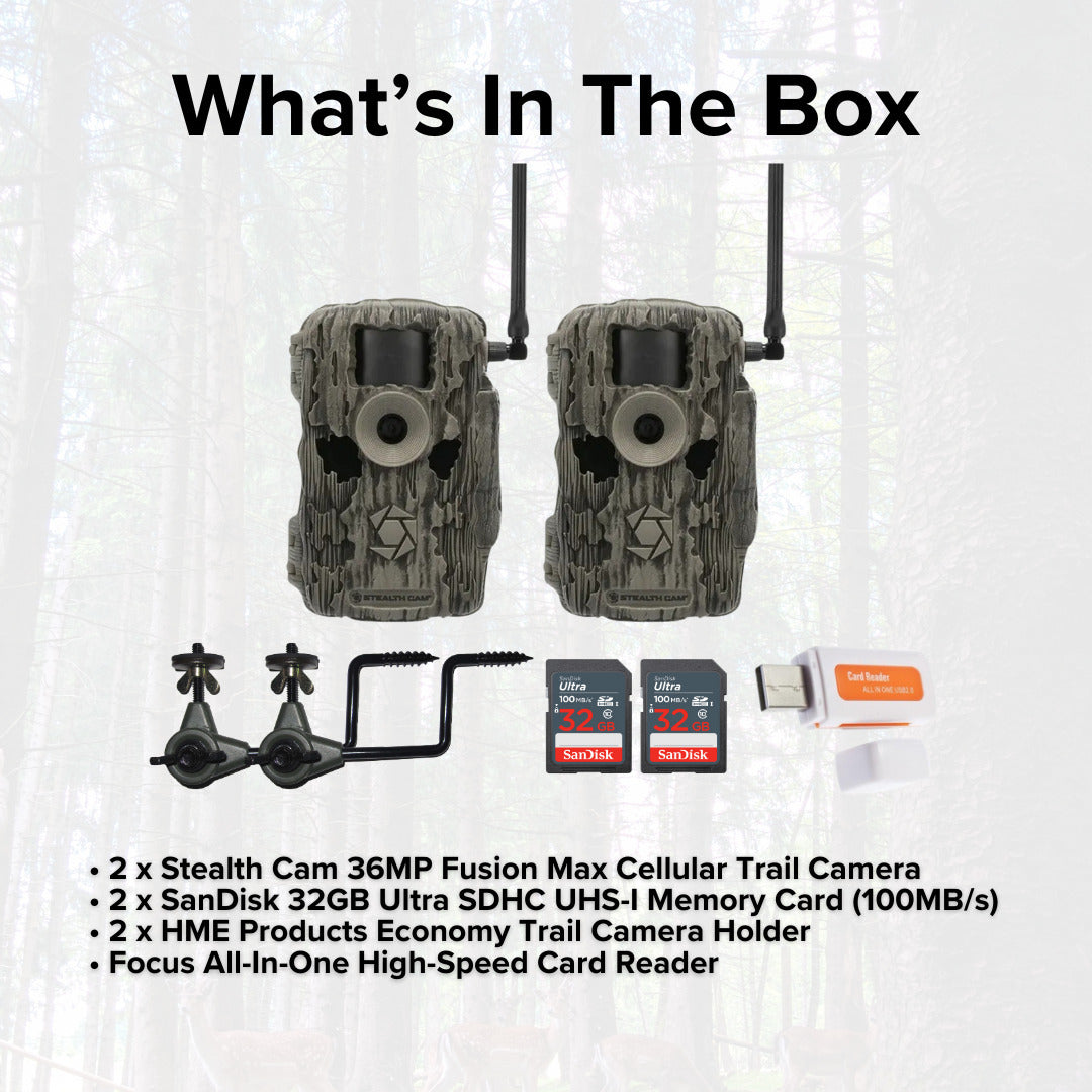 Stealth Cam 36MP Fusion Max Cellular Trail Cameraç with Camera Holder Bundle (2-Pack)