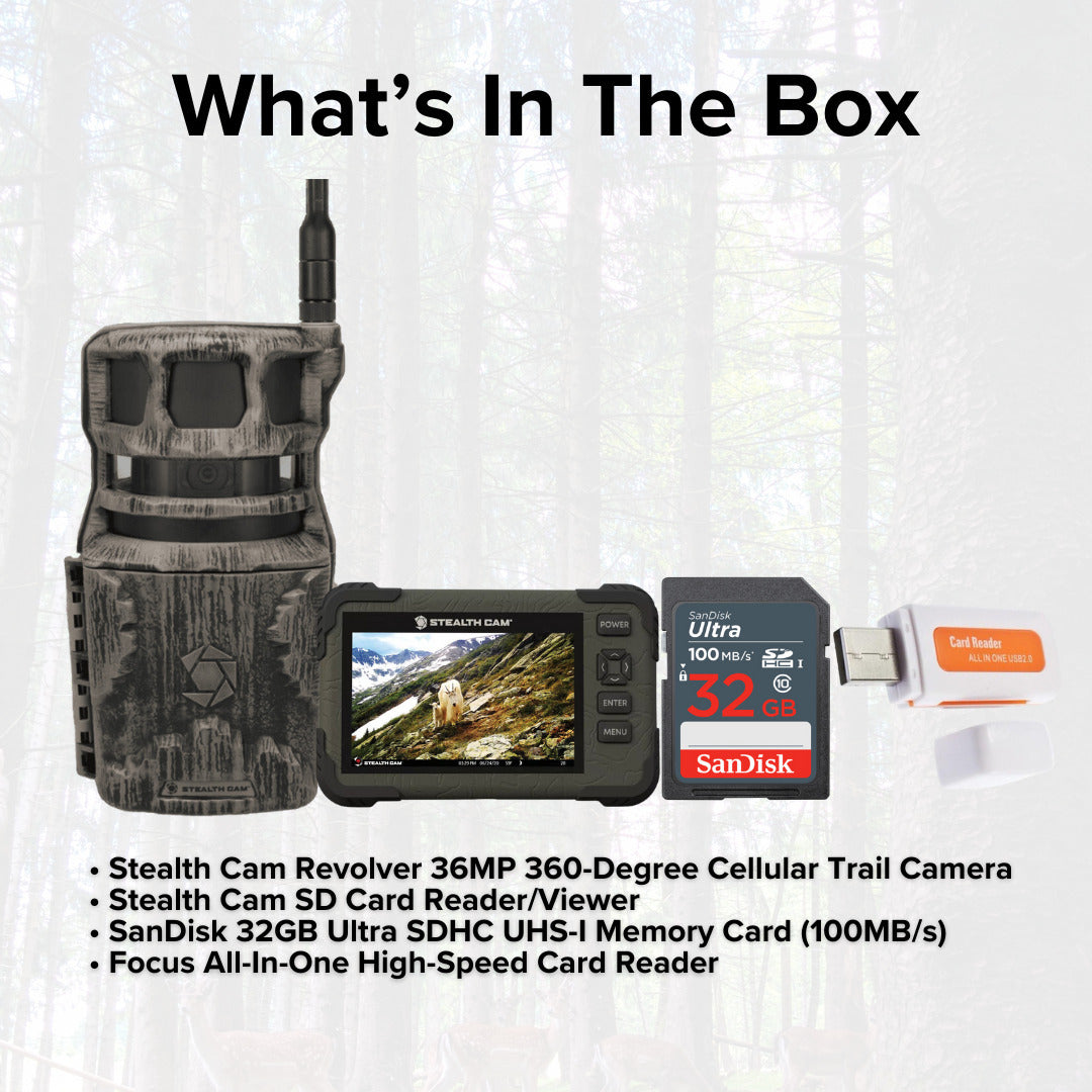Stealth Cam Revolver 36MP 360-Degree Cellular Trail Camera with 1/4-Inch Threaded Mount Bundle
