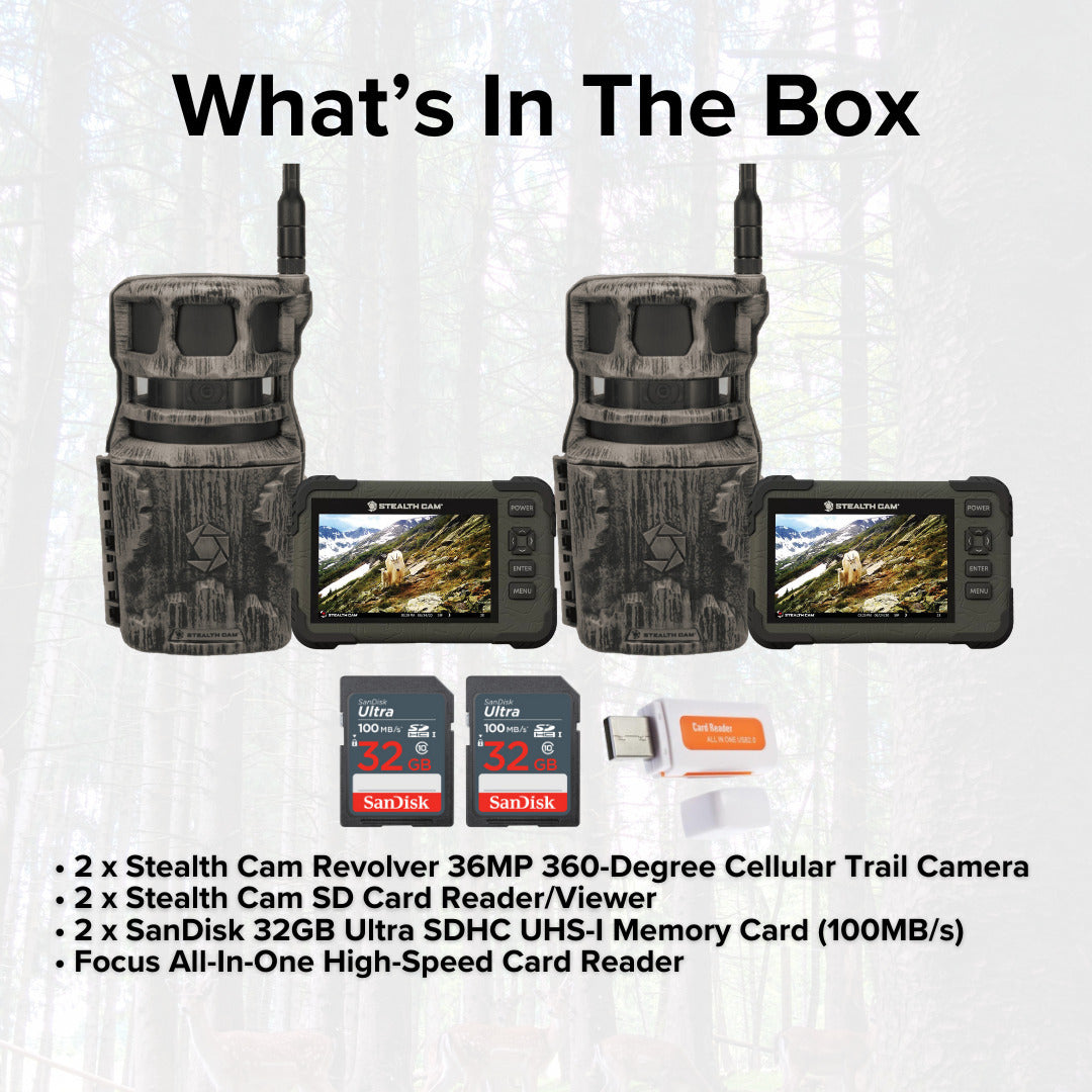 Stealth Cam Revolver 36MP 360-Degree Cellular Trail Camera with 1/4-Inch Mount (2-Pack) Bundle