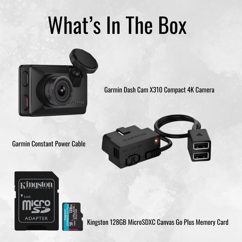 Garmin Dash Cam X310 4K Camera with 140-Degree Field of View and Voice Control (Black) Bundle