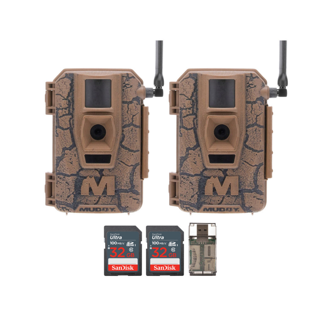 Muddy Mitigator Cellular 24MP Trail Camera with 80 Feet Detection and Flash Range (2-Pack) Bundle