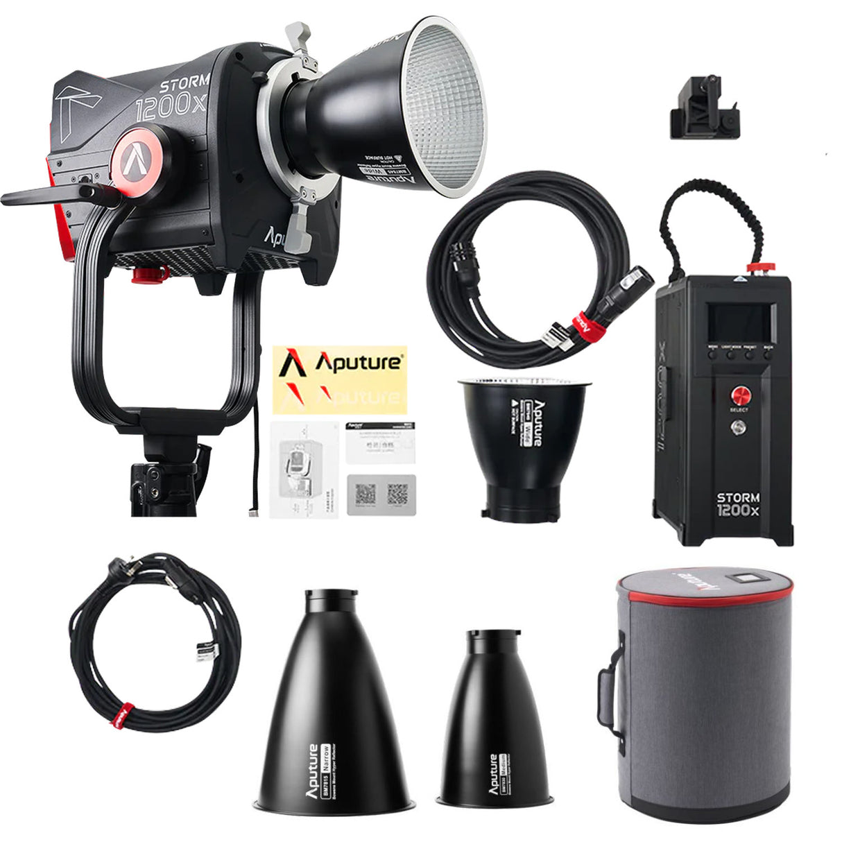 Aputure Storm 1200x with Wide Reflector with Storm 1200x Reflector Kit (Narrow and Medium) Bundle