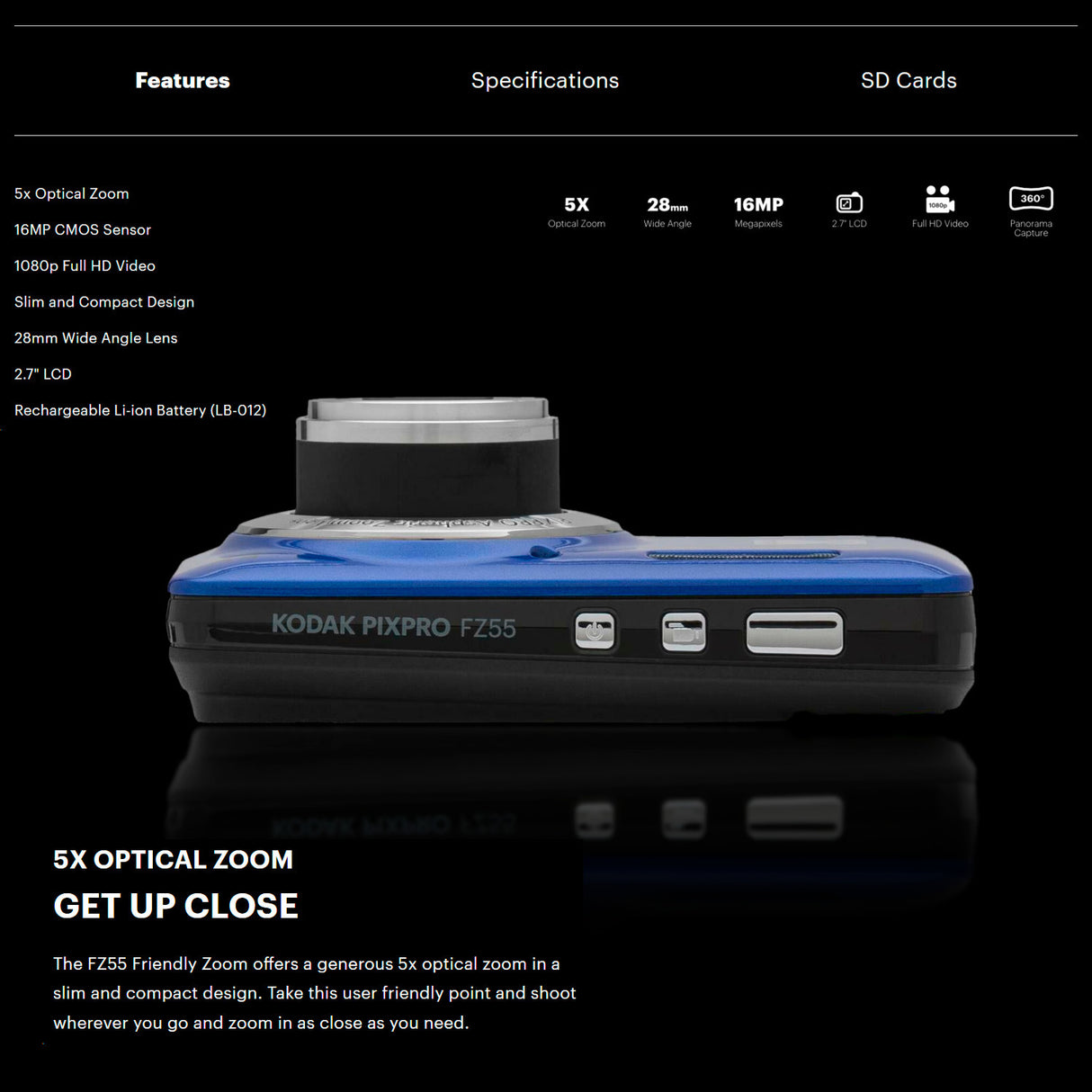 Kodak PIXPRO Friendly Zoom FZ55 Digital Camera (Blue) with Digital Camera Screen Protectors Bundle