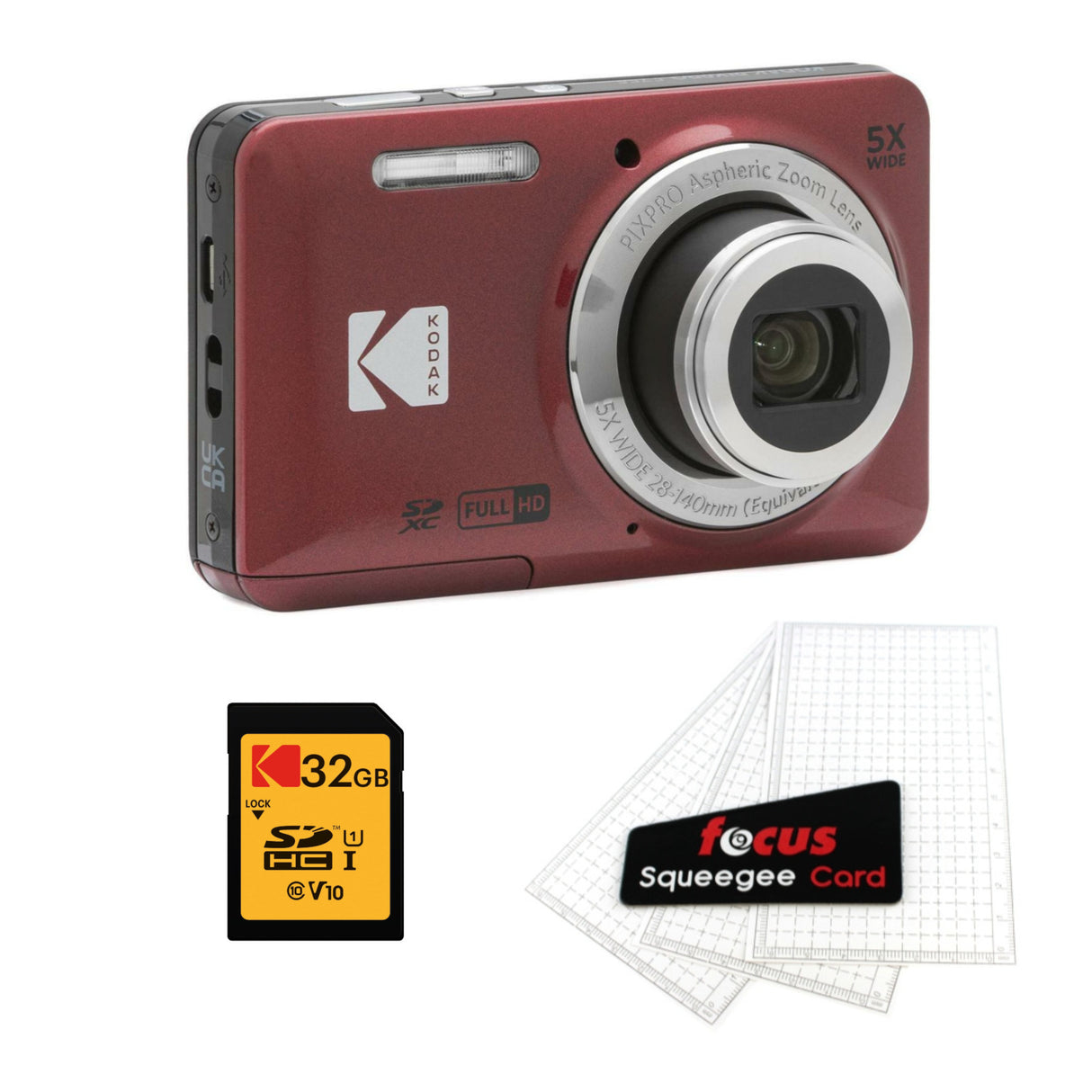 Kodak PIXPRO Friendly Zoom FZ55 Digital Camera (Red) with Digital Camera Screen Protectors Bundle