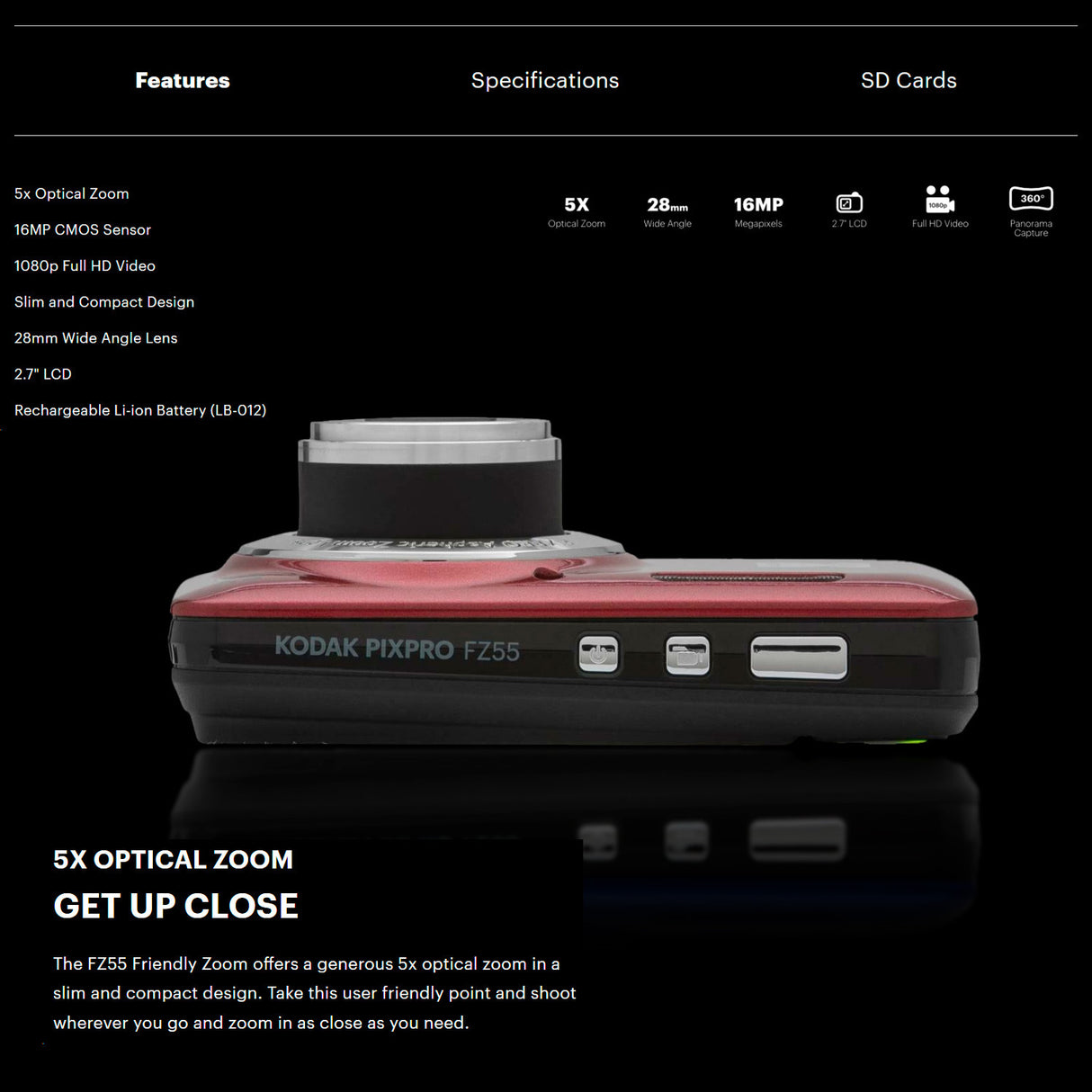 Kodak PIXPRO Friendly Zoom FZ55 Digital Camera (Red) with Digital Camera Screen Protectors Bundle