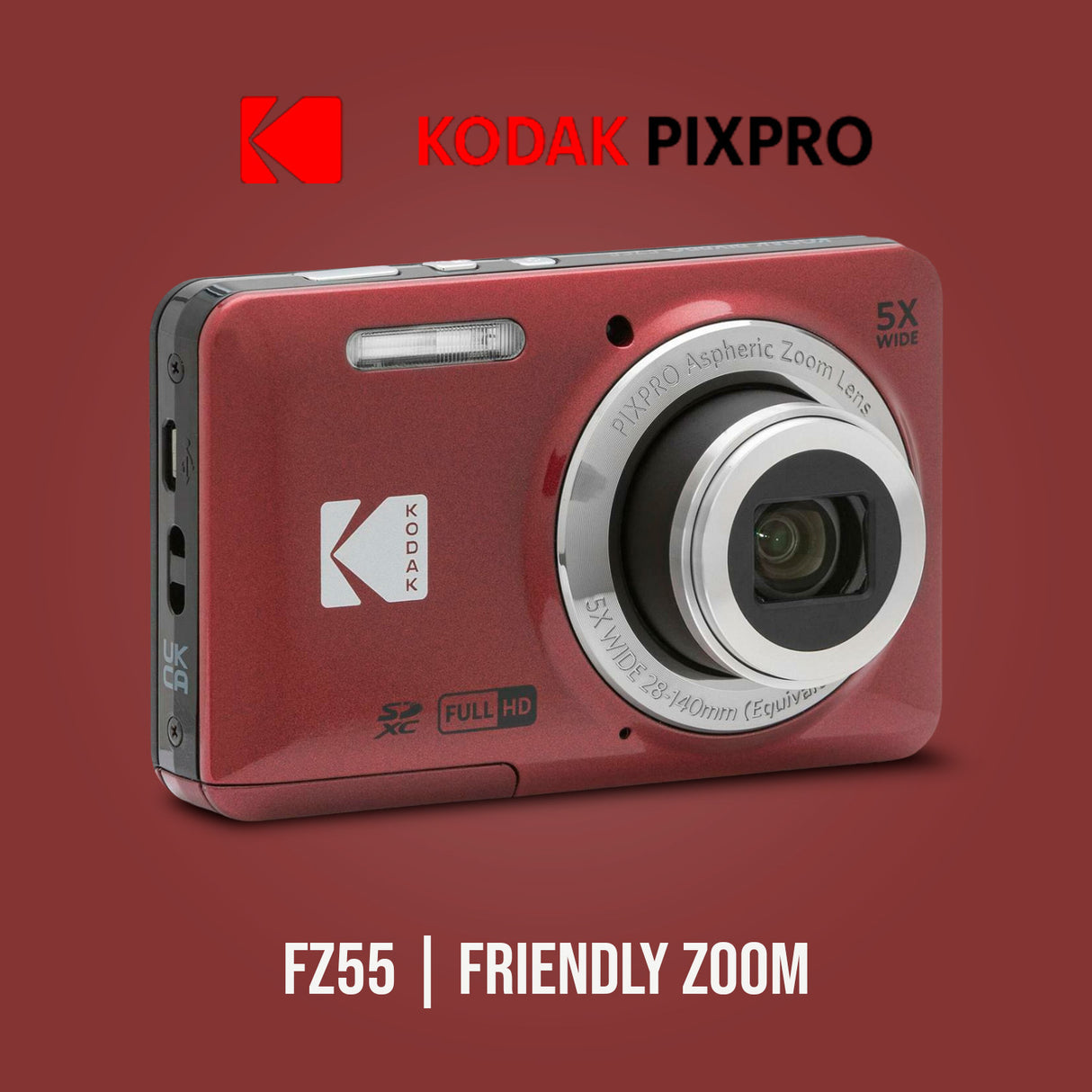 Kodak PIXPRO Friendly Zoom FZ55 Digital Camera (Red) with Digital Camera Screen Protectors Bundle