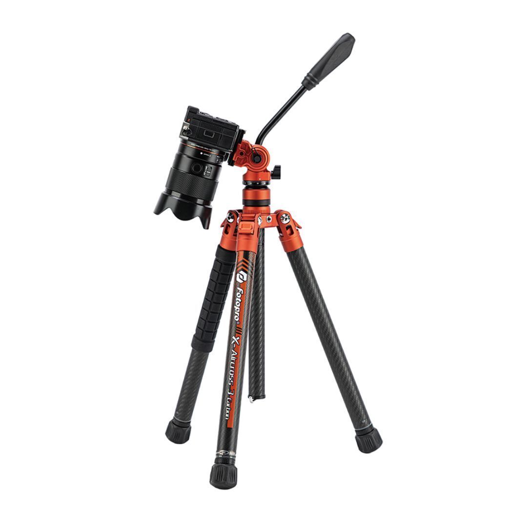 Fotopro X-Aircross 3 Video Tripod with 3K Carbon Fiber Legs and Fast Locking System (Orange)