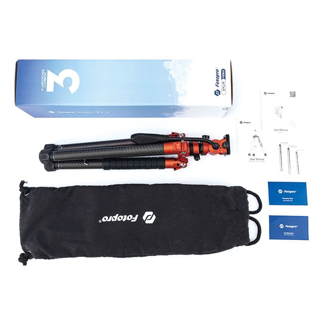 Fotopro X-Aircross 3 Video Tripod with 3K Carbon Fiber Legs and Fast Locking System (Orange)