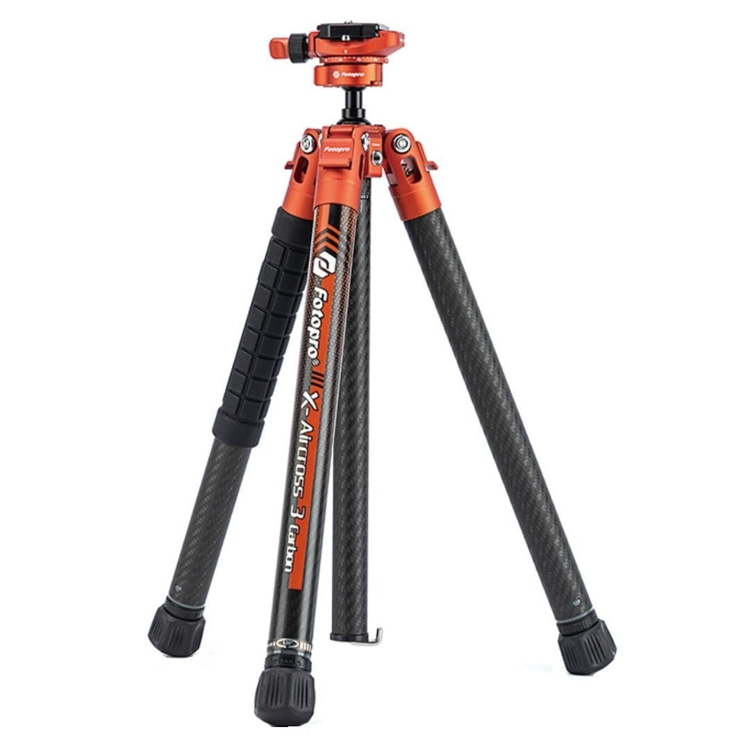Fotopro X-Aircross 3 Lite Tripod with 3K Carbon Fiber Legs and Fast Locking System (Orange)