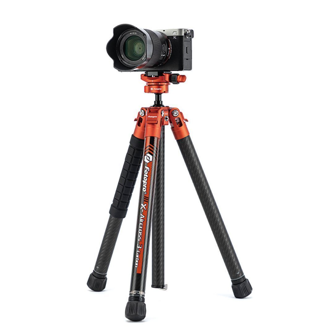 Fotopro X-Aircross 3 Lite Tripod with 3K Carbon Fiber Legs and Fast Locking System (Orange)