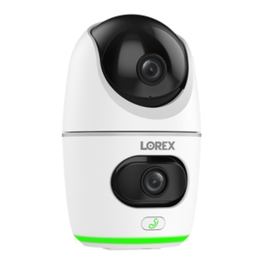 Lorex 2K Dual Lens Indoor Pan-Tilt 32GB Cloud-Enabled Wi-Fi Security Camera with IR Vision (White)