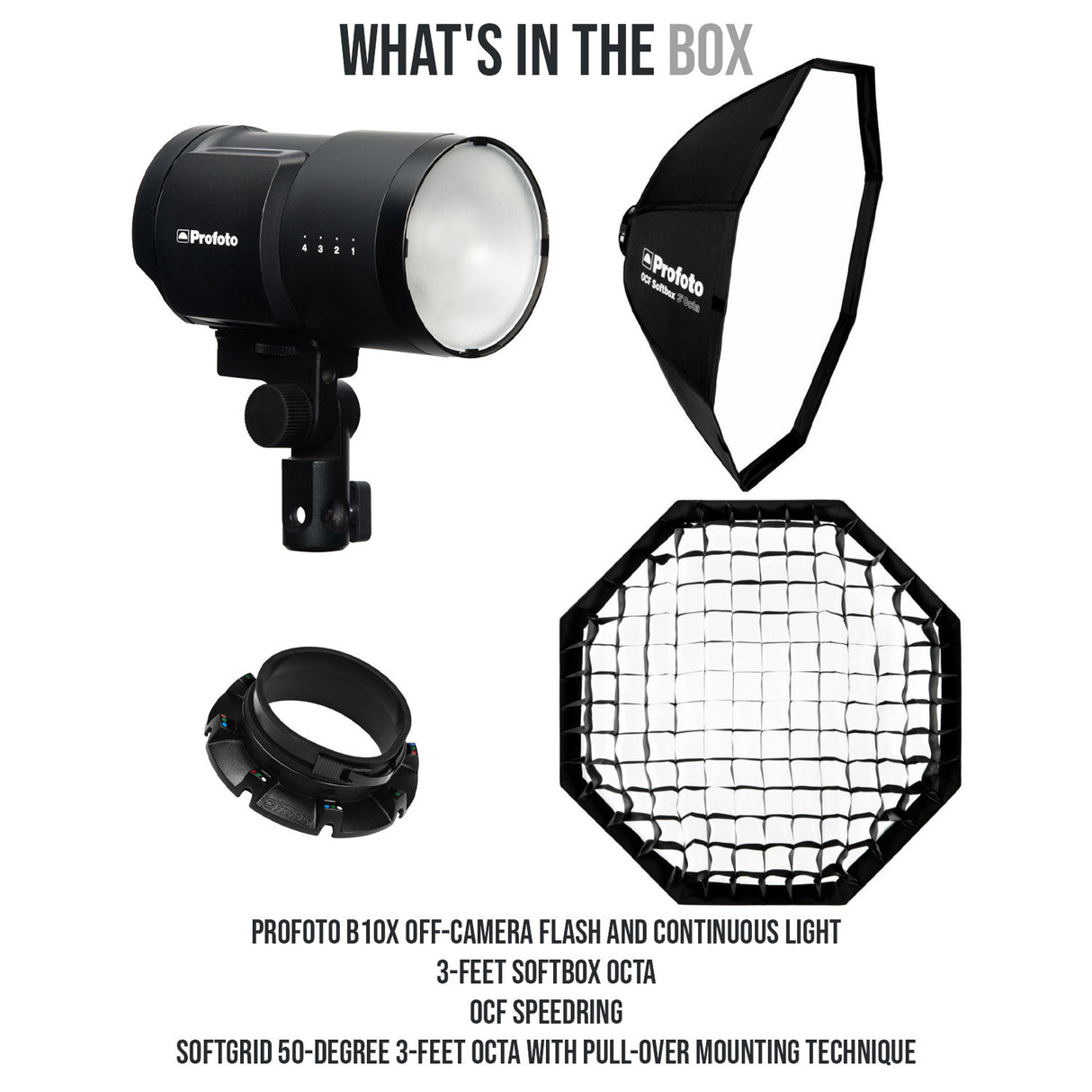 Profoto B10X Off-Camera Flash and Continuous Light with 3-Feet Softbox Octa and Speedring Bundle