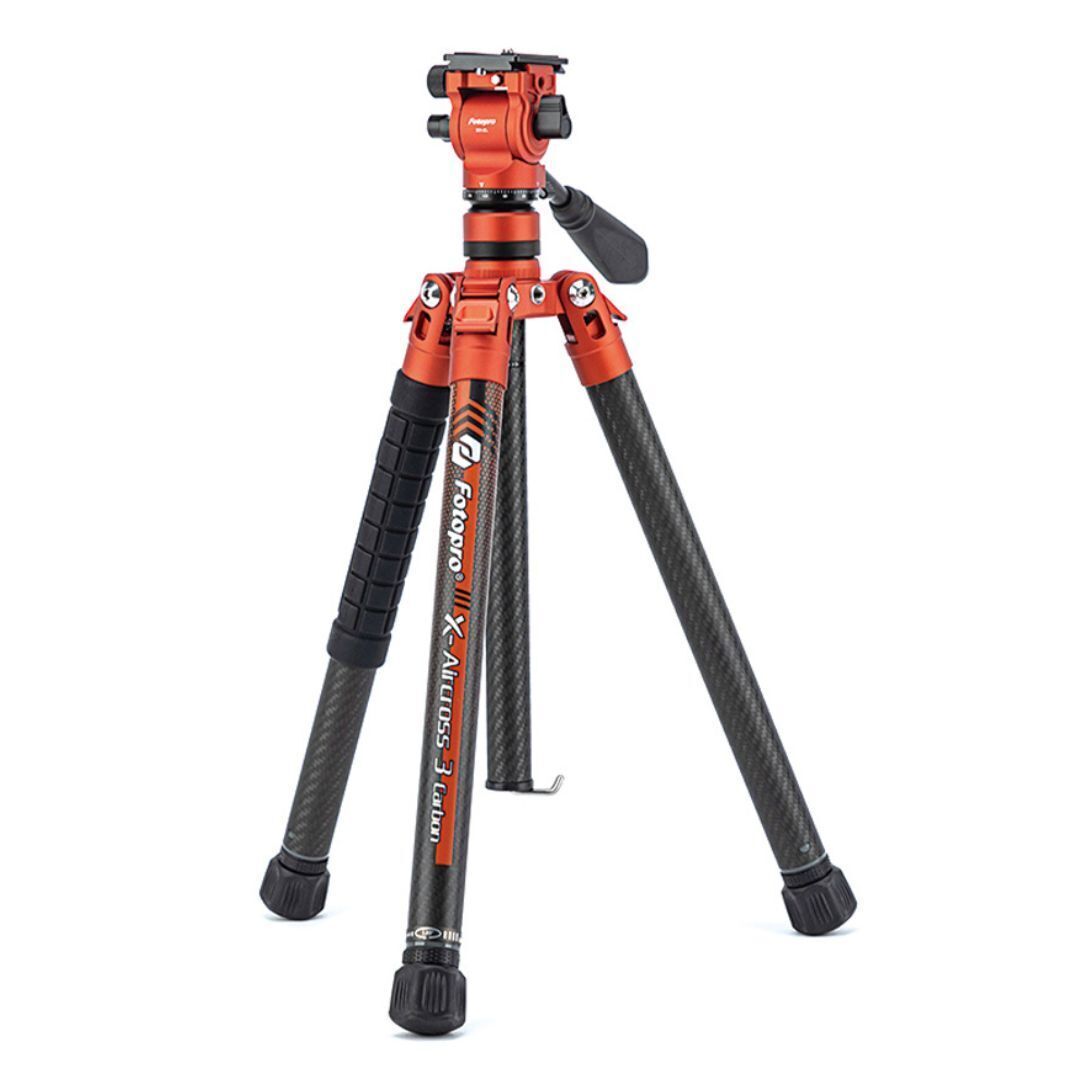 Fotopro X-Aircross 3 Lite Video Tripod with 3K Carbon Fiber Legs and Fast Locking System (Orange)