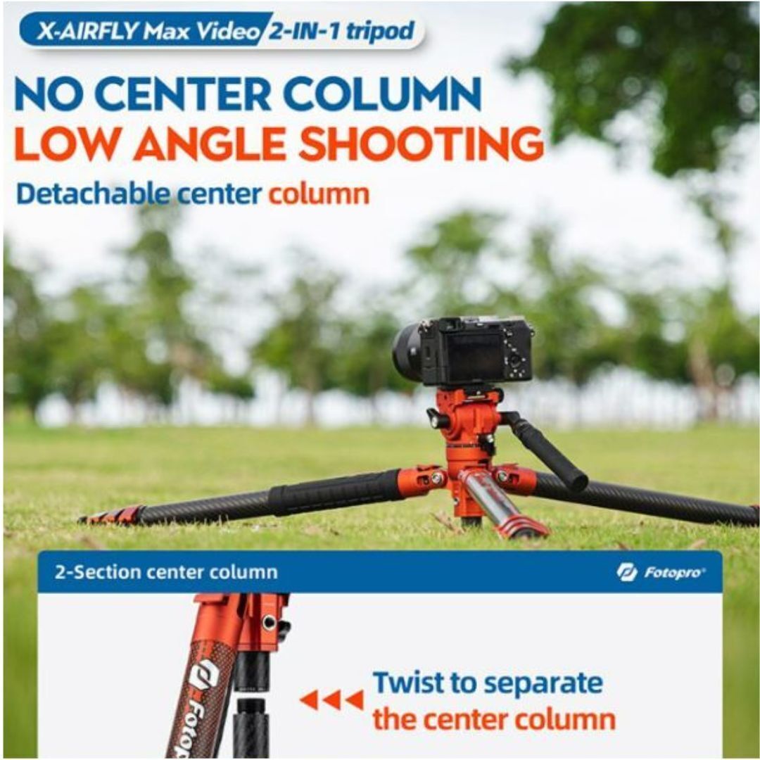 Fotopro X-Airfly Max Video Lightweight Design 2-In-1 Tripod with Flip Lock System (Orange)