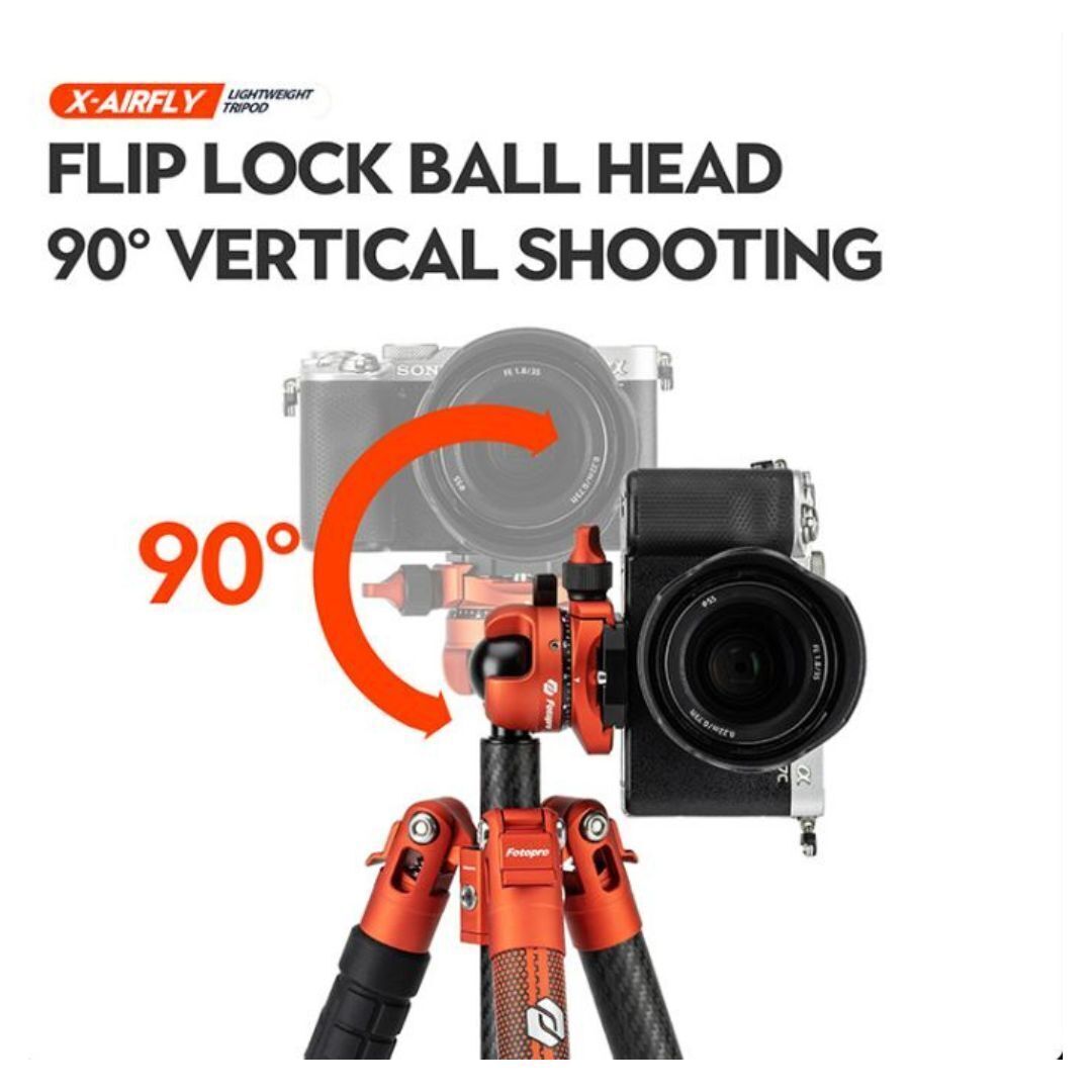 Fotopro X-Airfly Tripod with Lightweight 3K Carbon Fiber Legs and Flip Lock System (Orange)