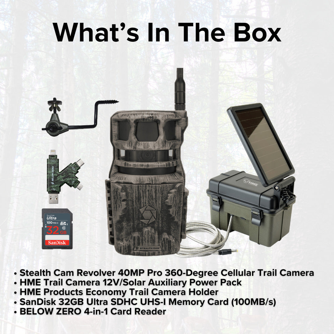 Stealth Cam Revolver 40MP Pro 360-Degree Cellular Trail Camera with 0.25-Inch Threaded Mount Bundle