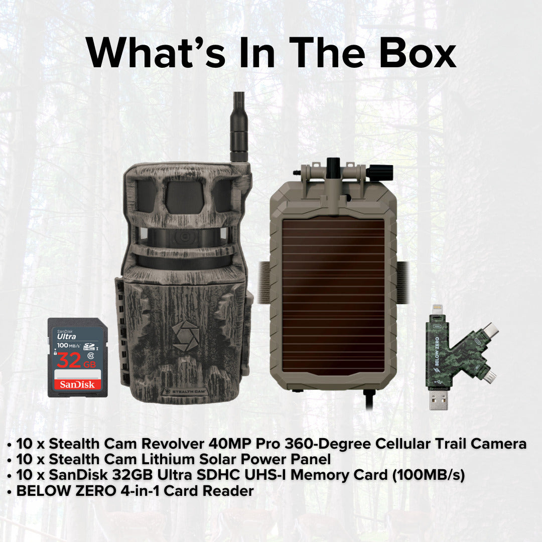 Stealth Cam Revolver 40MP Pro 360 Degree Cellular Trail Camera with Solar Panel (10-Pack) Bundle