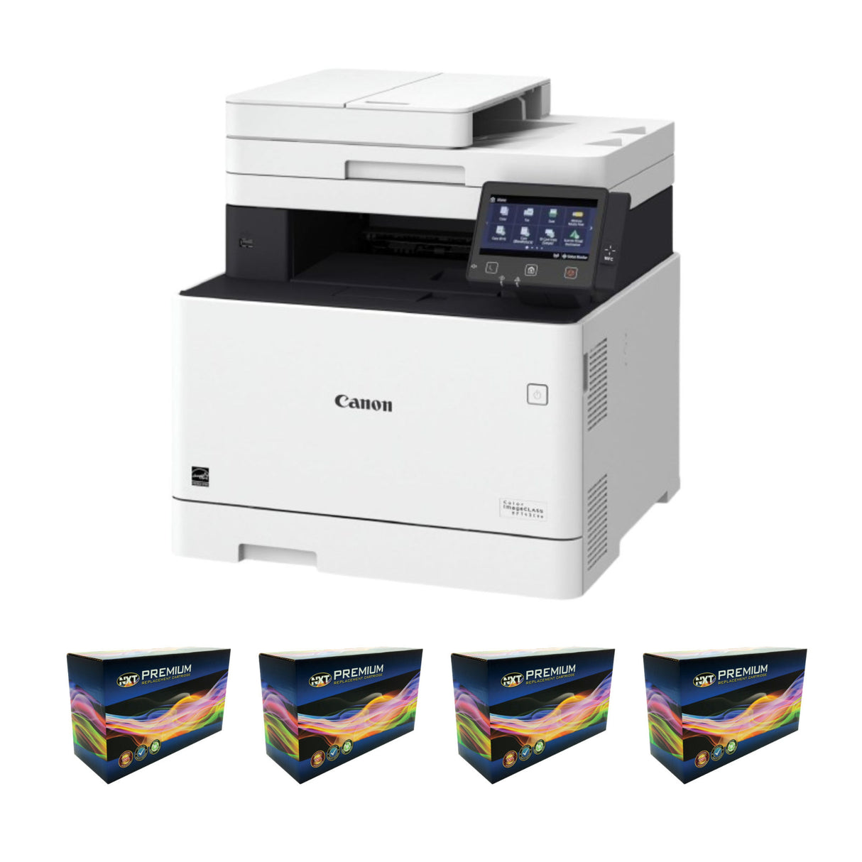 Canon Color imageCLASS MF741Cdw Laser Printer (White and Black, Refurbished) with 4 x Toner Bundle