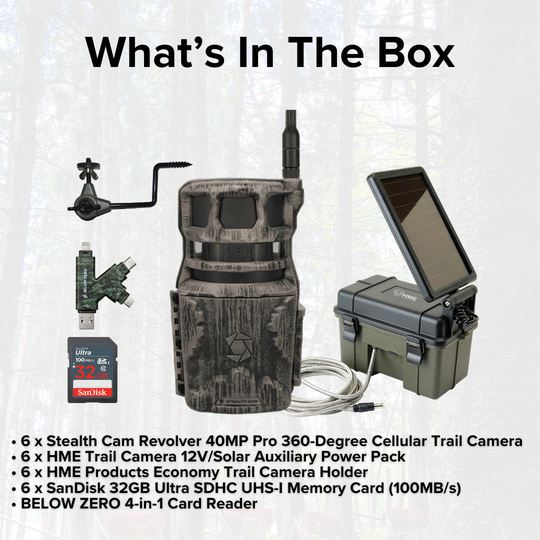 Stealth Cam Revolver 40MP Pro 360-Degree Cellular Trail Camera with Threaded Mount (6-Pack) Bundle