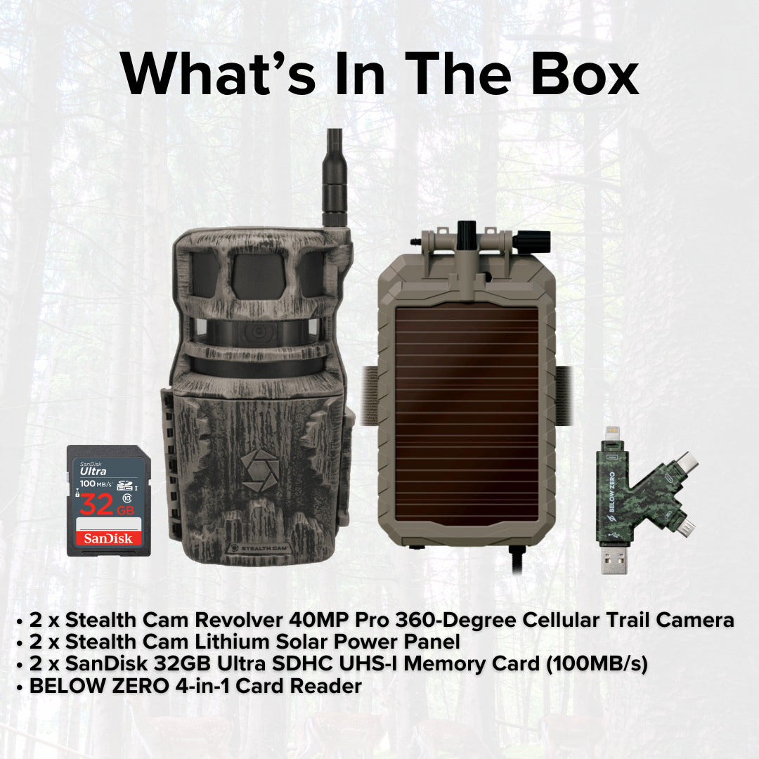 Stealth Cam Revolver 40MP Pro 360 Degree Cellular Trail Camera with Solar Panel (2-Pack) Bundle