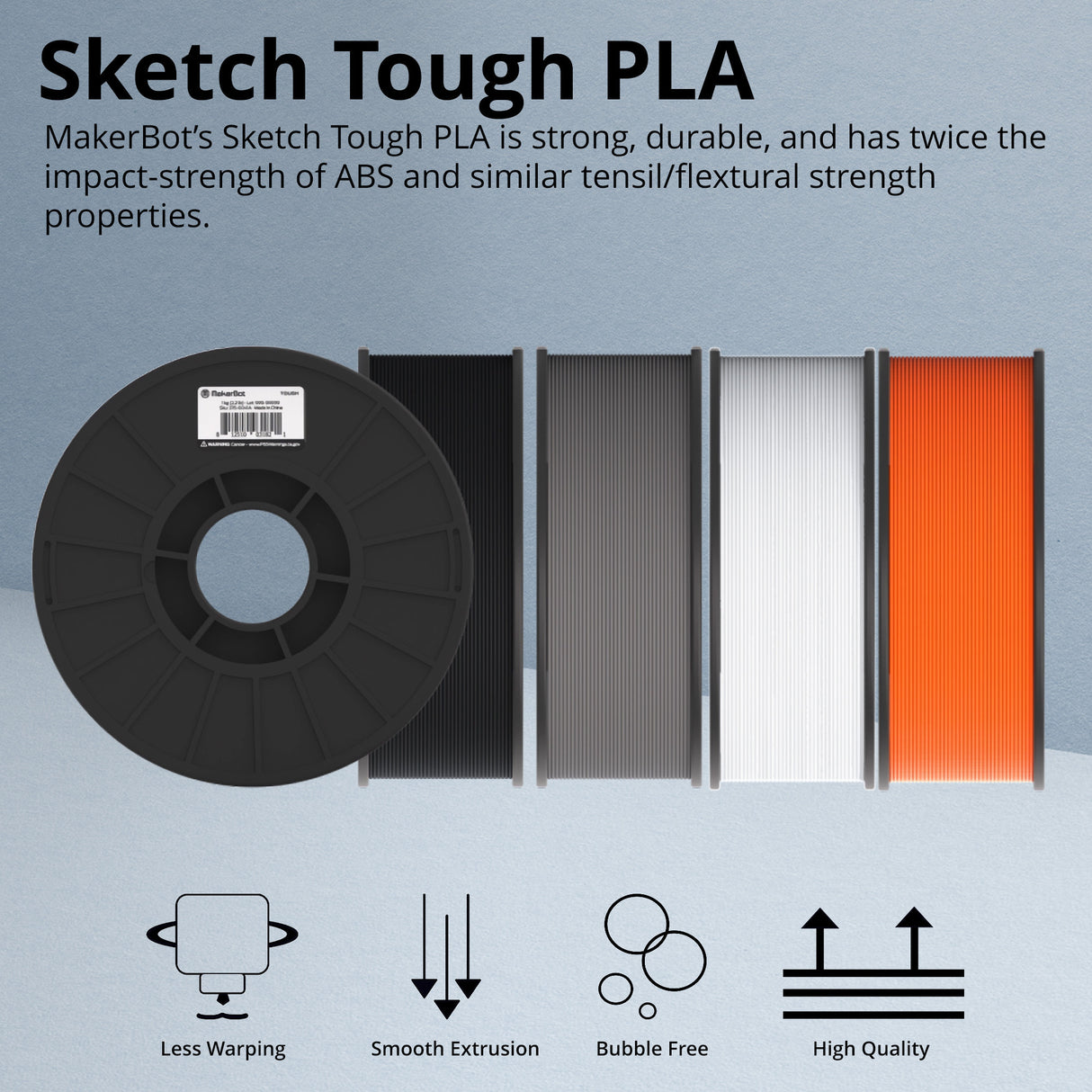 MakerBot 900-0116A Sketch Black, White, Gray, and Orange Tough PLA Filament (10-Pack)