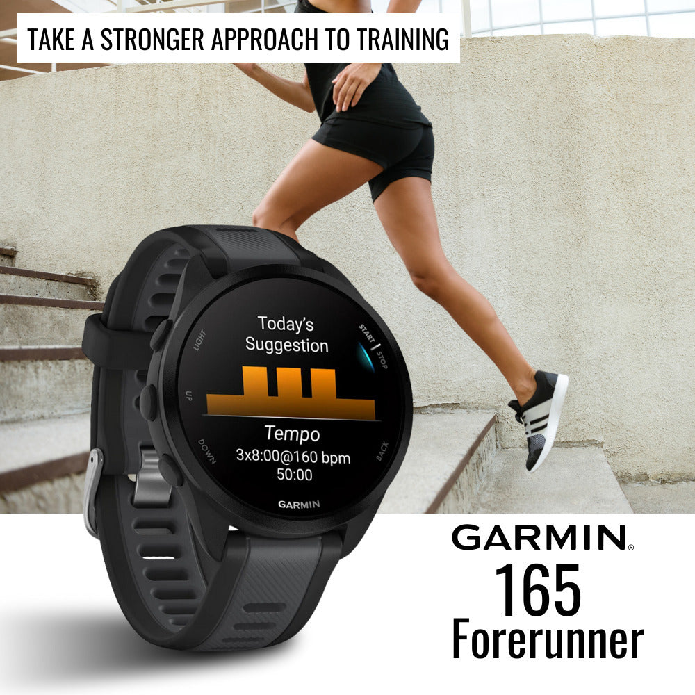 Garmin Forerunner 165 Music GPS Running Smartwatch (Black-Slate Gray) with Charger Stand Bundle