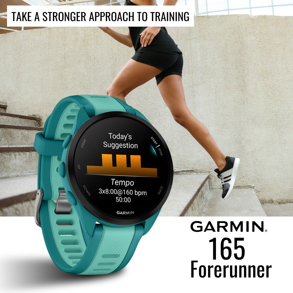 Garmin Forerunner 165 Music GPS Running Smartwatch (Turquoise-Aqua) with Charger Stand Bundle