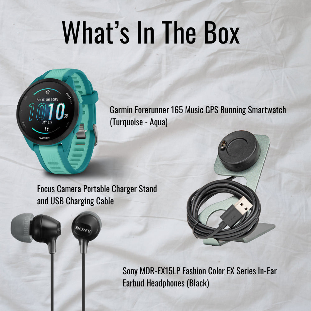 Garmin Forerunner 165 Music GPS Running Smartwatch (Turquoise-Aqua) with Charger Stand Bundle