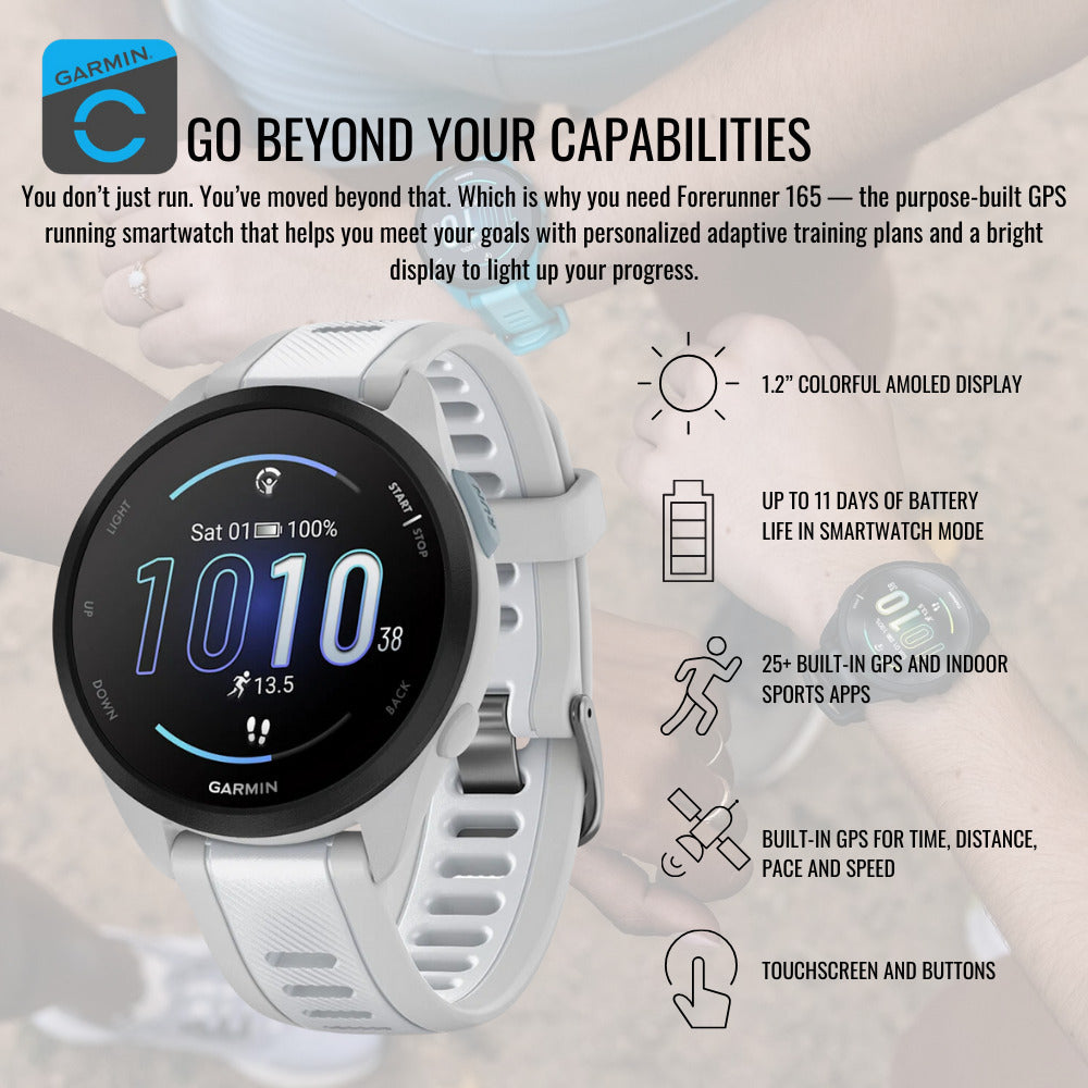 Garmin Forerunner 165 GPS Running Smartwatch (Mist Gray-Whitestone) with Charger Stand Bundle