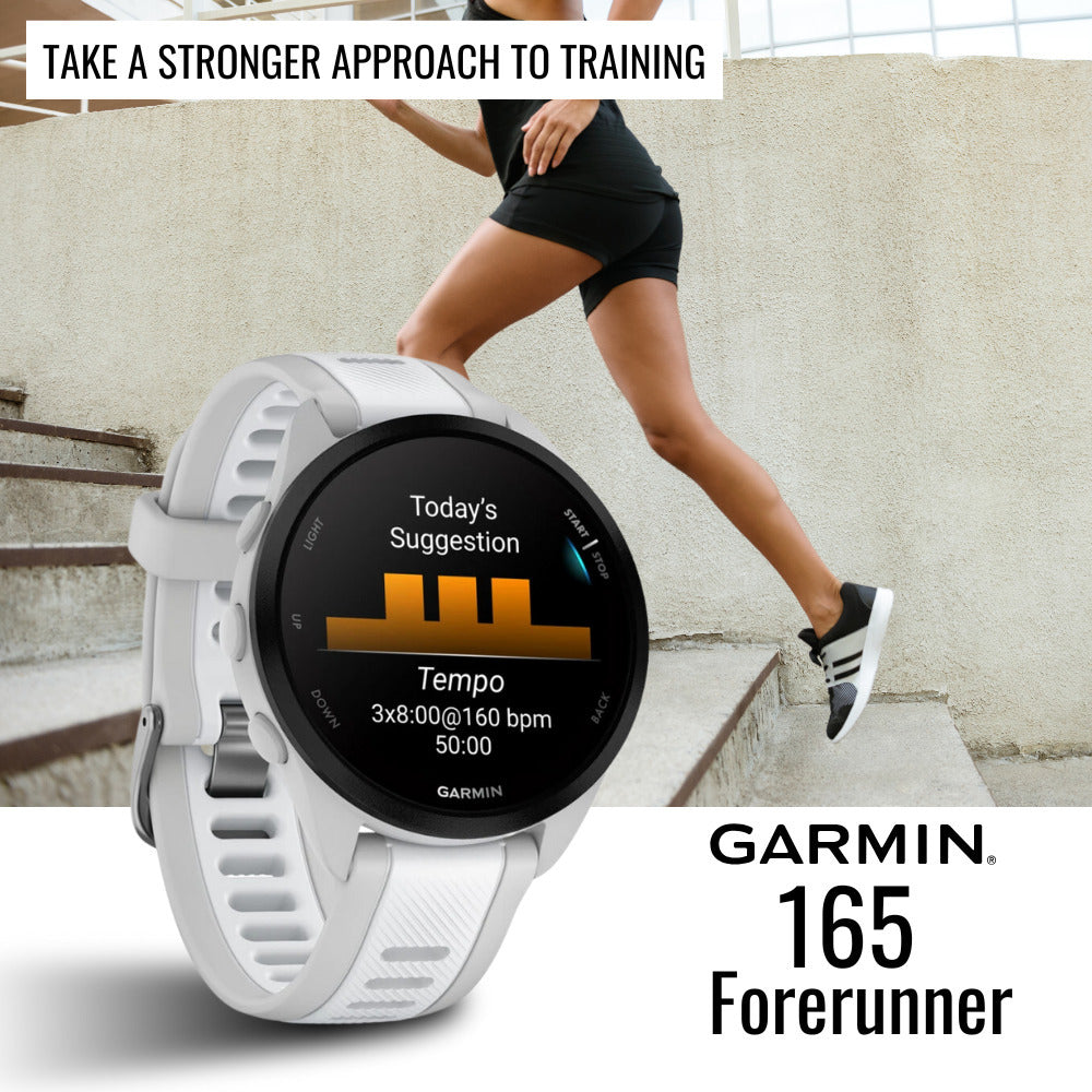 Garmin Forerunner 165 GPS Running Smartwatch (Mist Gray-Whitestone) with Charger Stand Bundle