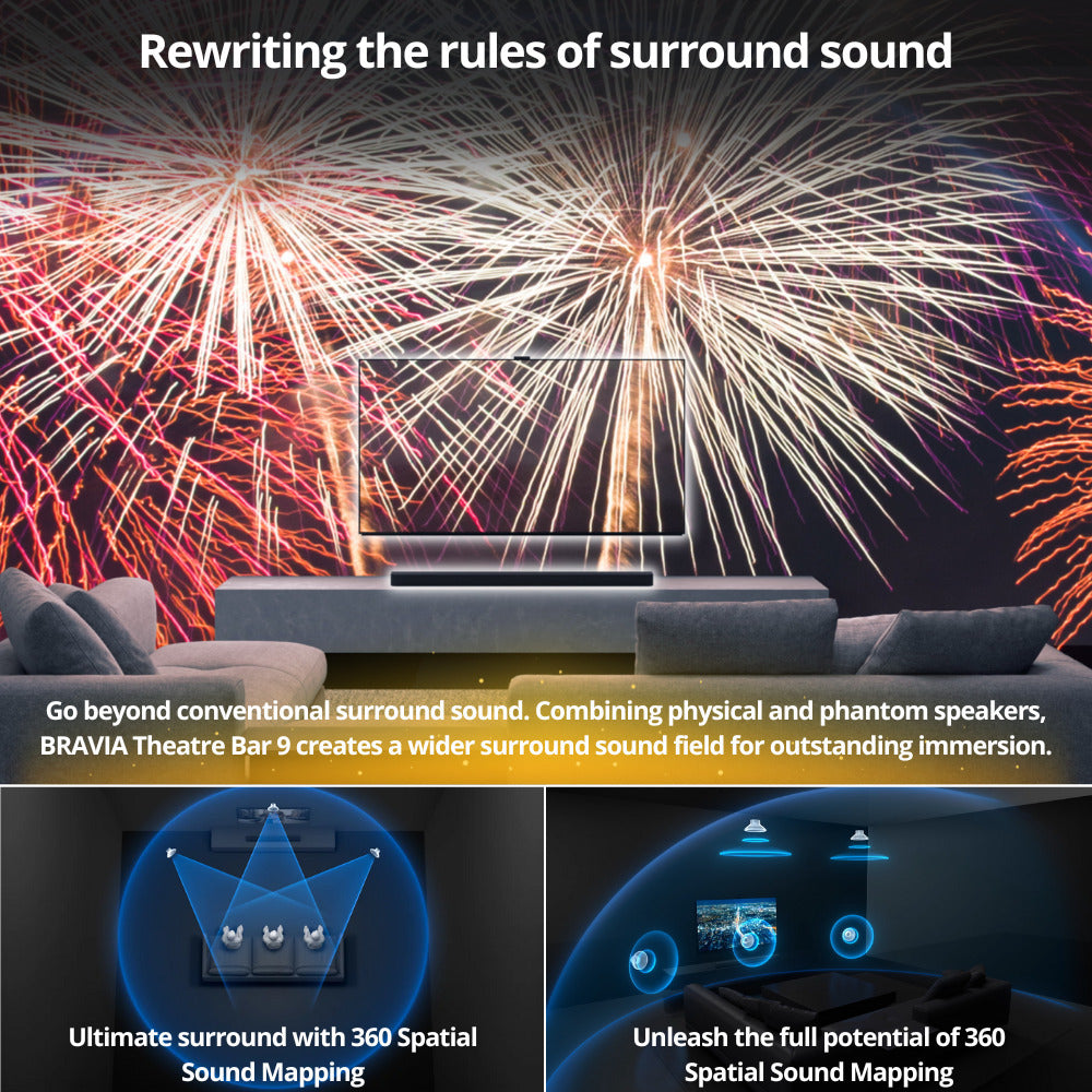 Sony HT-A9000 BRAVIA Theater Bar 9 with Dolby Atmos with Sony SA-RS5 Wireless Rear Speakers with Built-in Battery and Sony SASW5 300W Wireless Subwoofer bundle